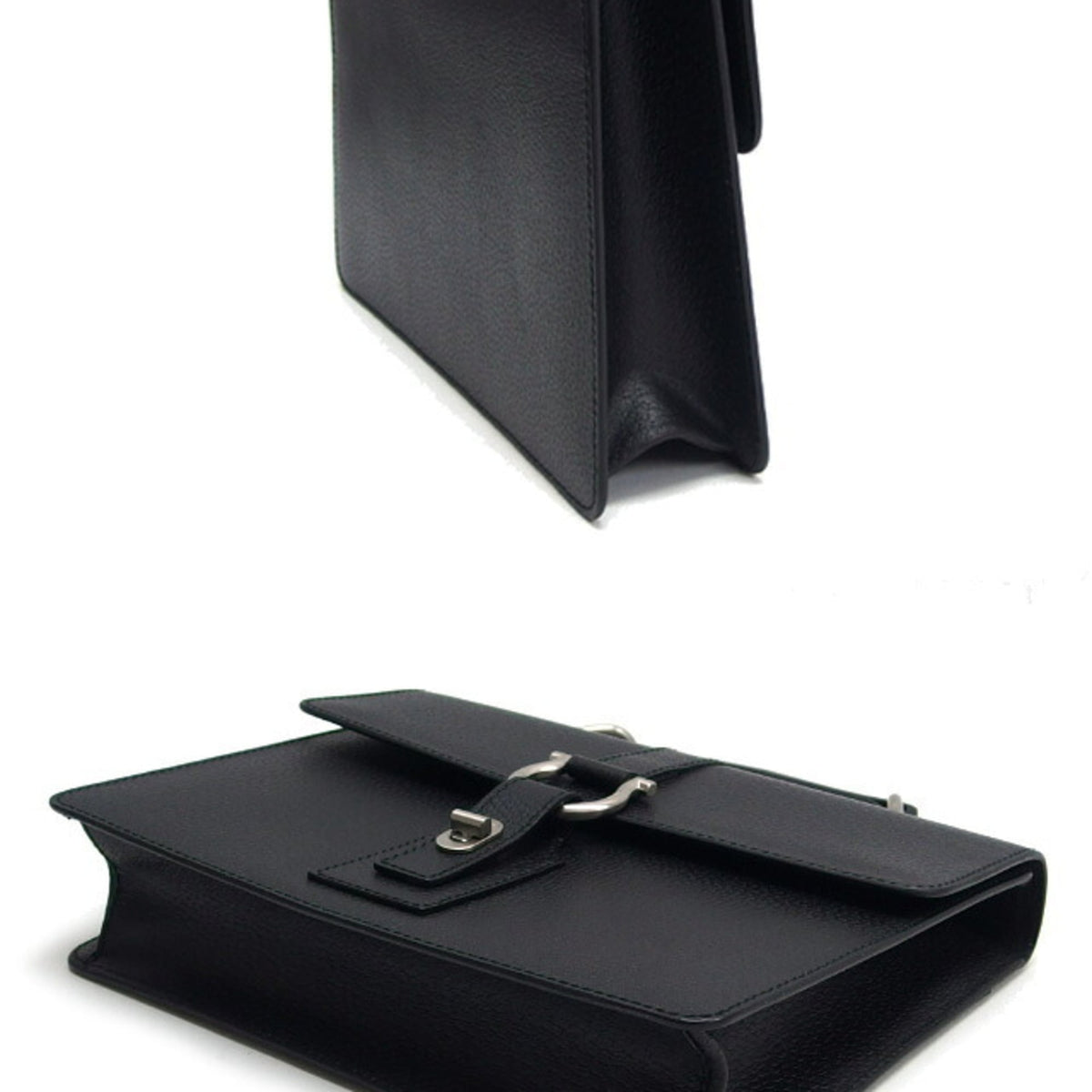 Salvatore Ferragamo Gancini Black Leather Briefcase (Pre-Owned)
