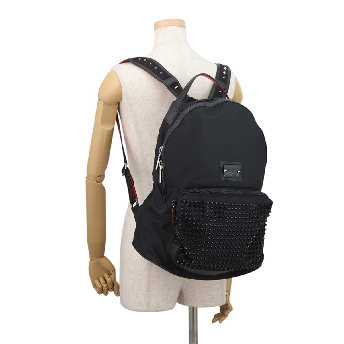 Christian Louboutin Black Red Color Nylon Leather Rubber Backpack (Pre-Owned)
