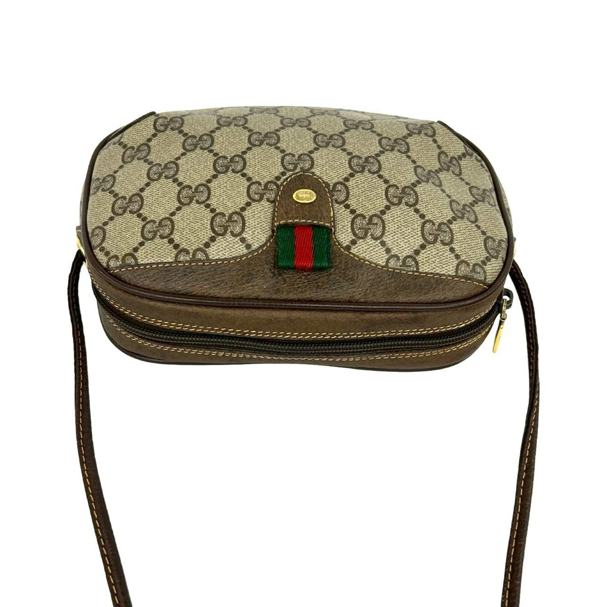 Gucci Brown Green Red Color Pvc Leather Pochette Shoulder Bag (Pre-Owned)