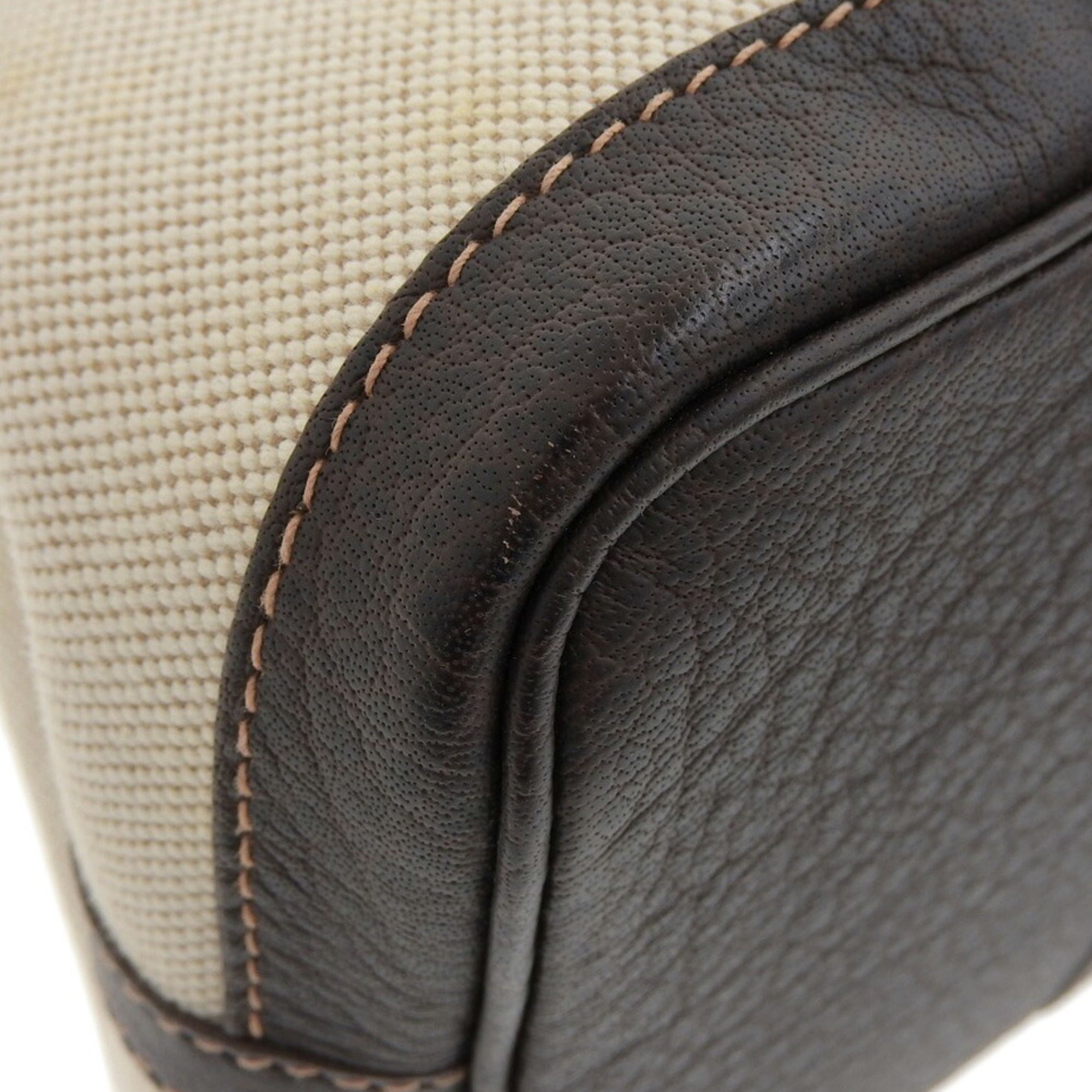 Hermes Beige Brown Marron Toile Officier Buffalo Leather Tote Bag (Pre-Owned)