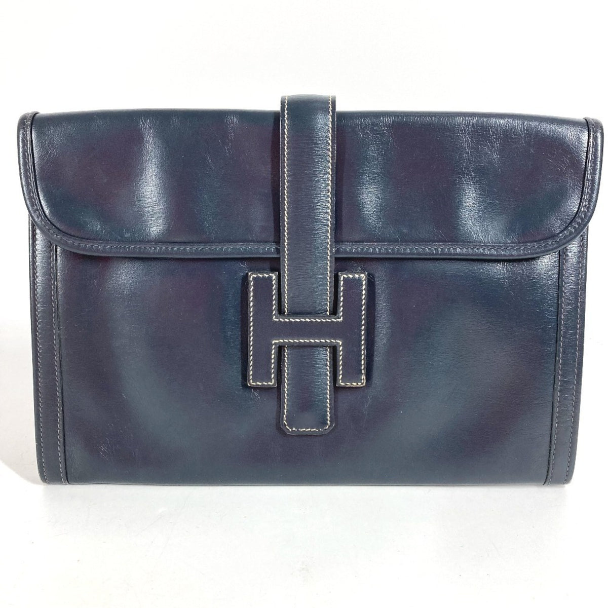 Hermes Navy Box Calf Leather Clutch Bag (Pre-Owned)