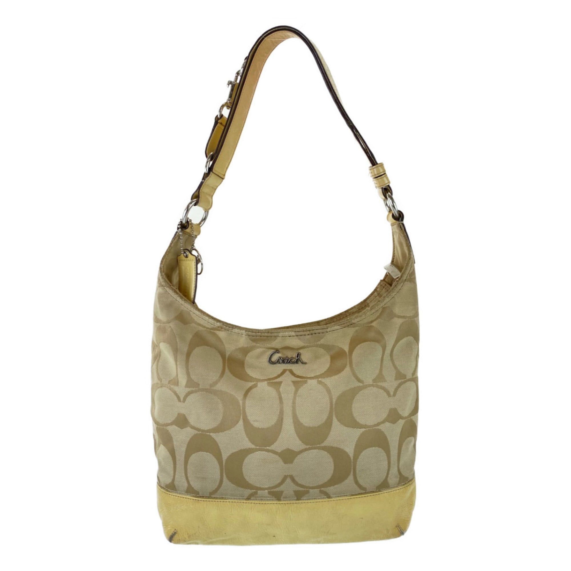 Coach Beige Signature Line Patent Leather Shoulder Bag (Pre-Owned)