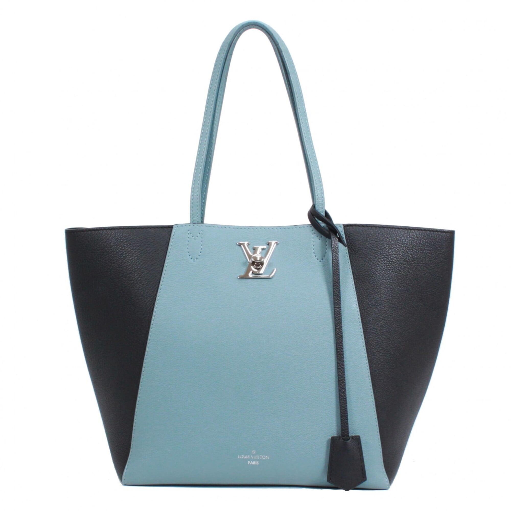 Louis Vuitton Black Blue Leather Handbag Tote Bag (Pre-Owned)