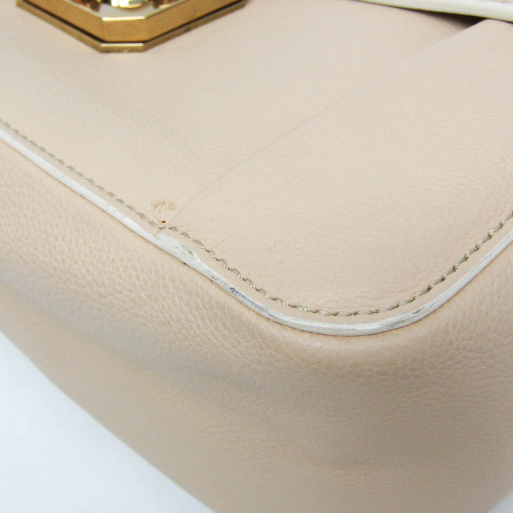 Chloe Elsie Chain Shoulder Bag Leather Beige Leather Shoulder Bag Bag (Pre-Owned)