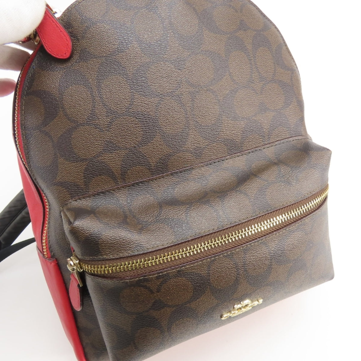 Coach Dark Brown Red Color Pvc Leather Backpack (Pre-Owned)