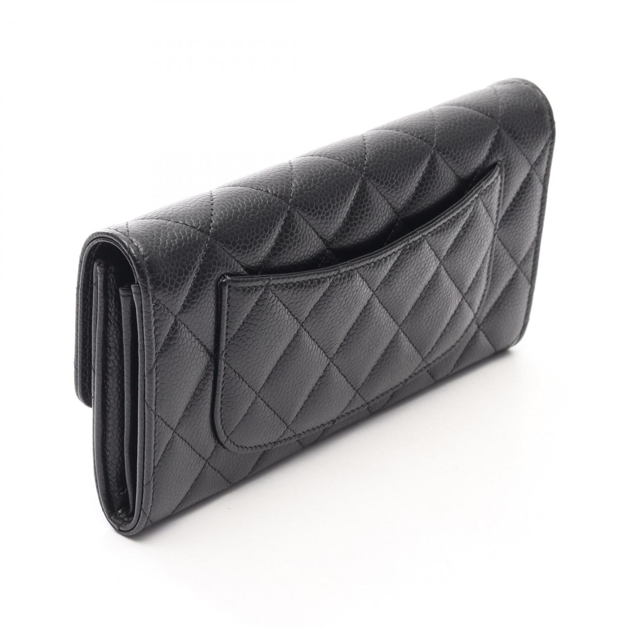 Chanel Black Grained Calfskin Long Wallet (Bi-Fold) (Pre-Owned)