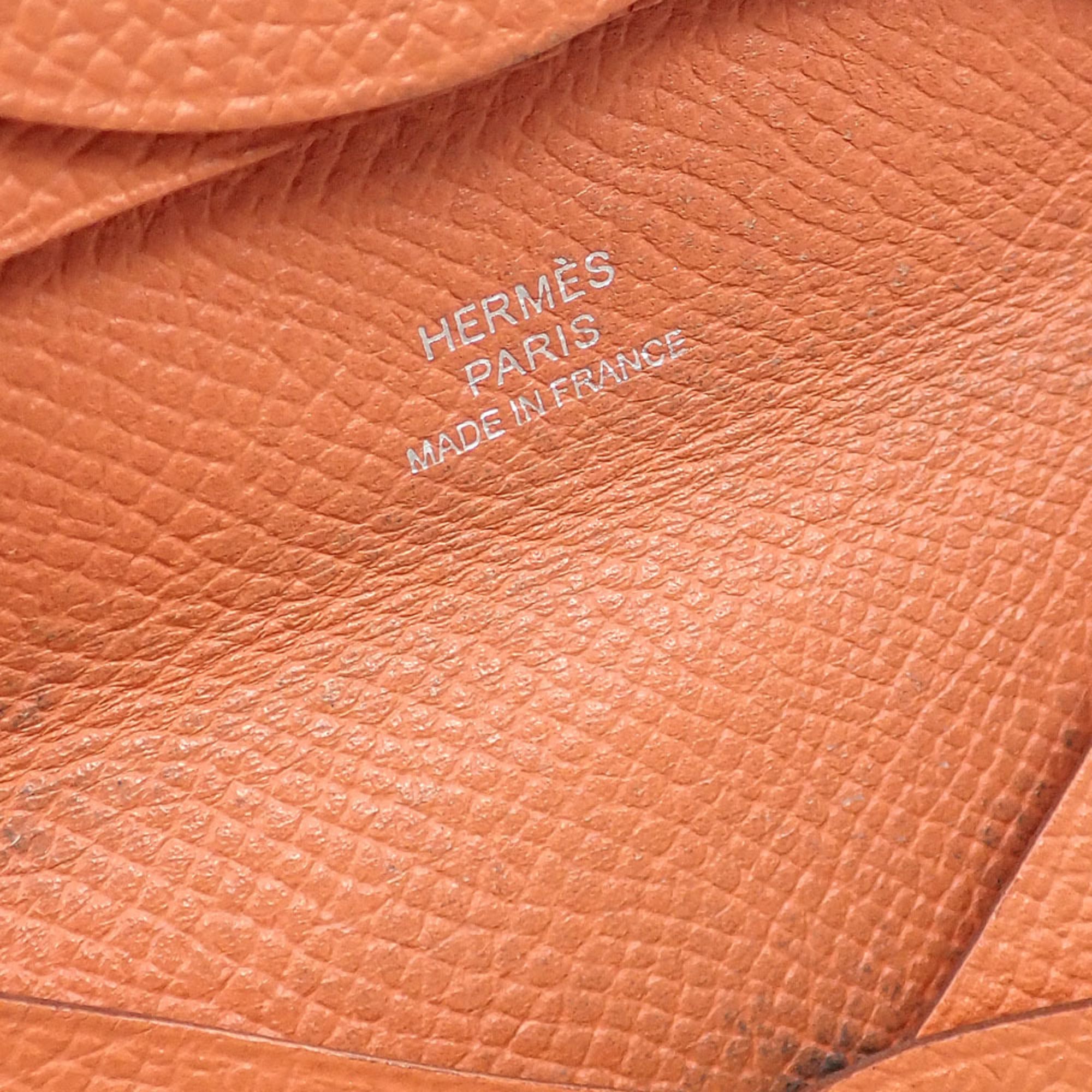 Hermes Bastia Orange Leather Coin Purse/Coin Case (Pre-Owned)