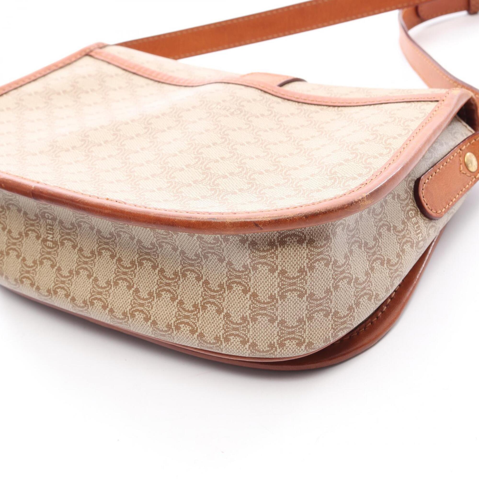 Celine Beige Brown Coated Canvas Leather Handbag Shoulder Bag (Pre-Owned)