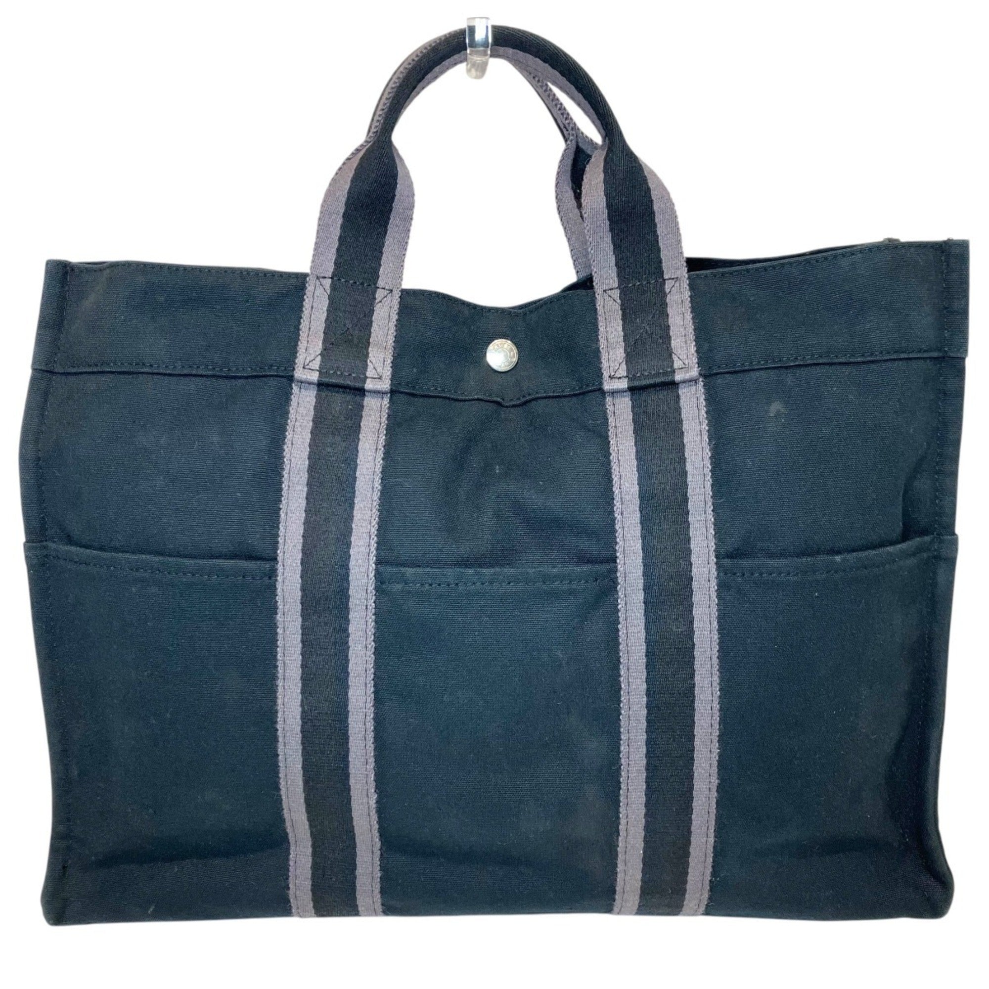 Hermes Black Gray Canvas Tote Bag (Pre-Owned)