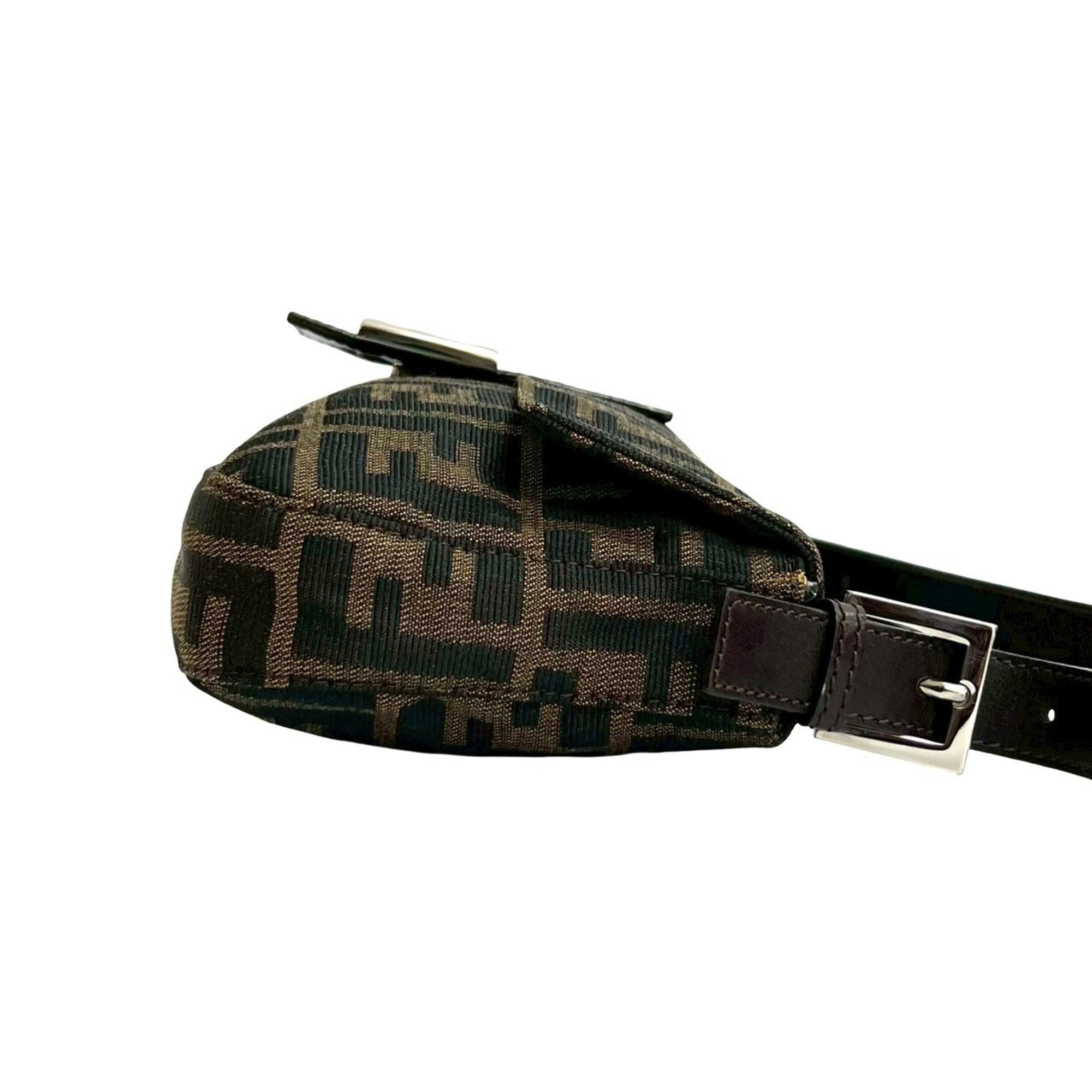 Fendi Black Brown Canvas Leather Handbag Shoulder Bag (Pre-Owned)