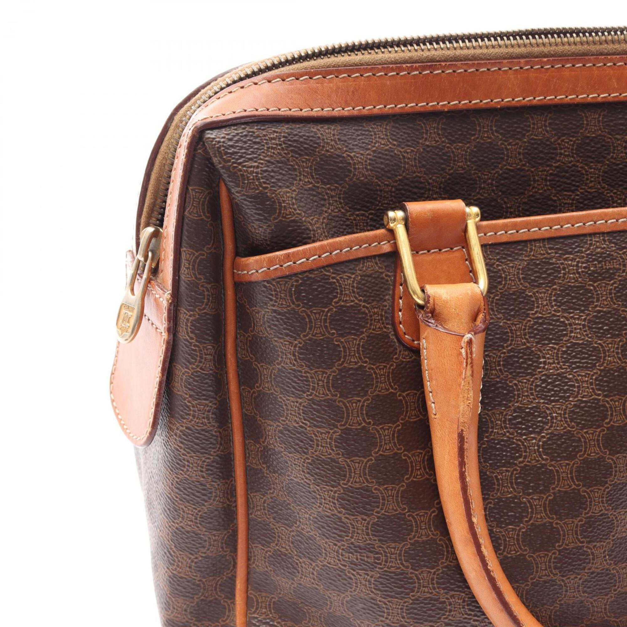 Celine Macadam Brown Coated Canvas Boston Bag Handbag (Pre-Owned)