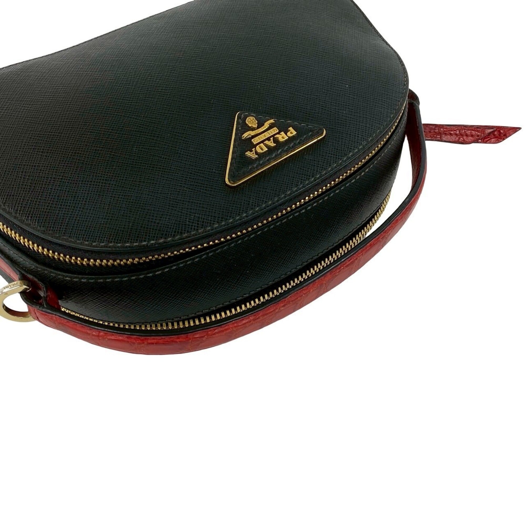 Prada Black Red Color Leather Shoulder Bag (Pre-Owned)
