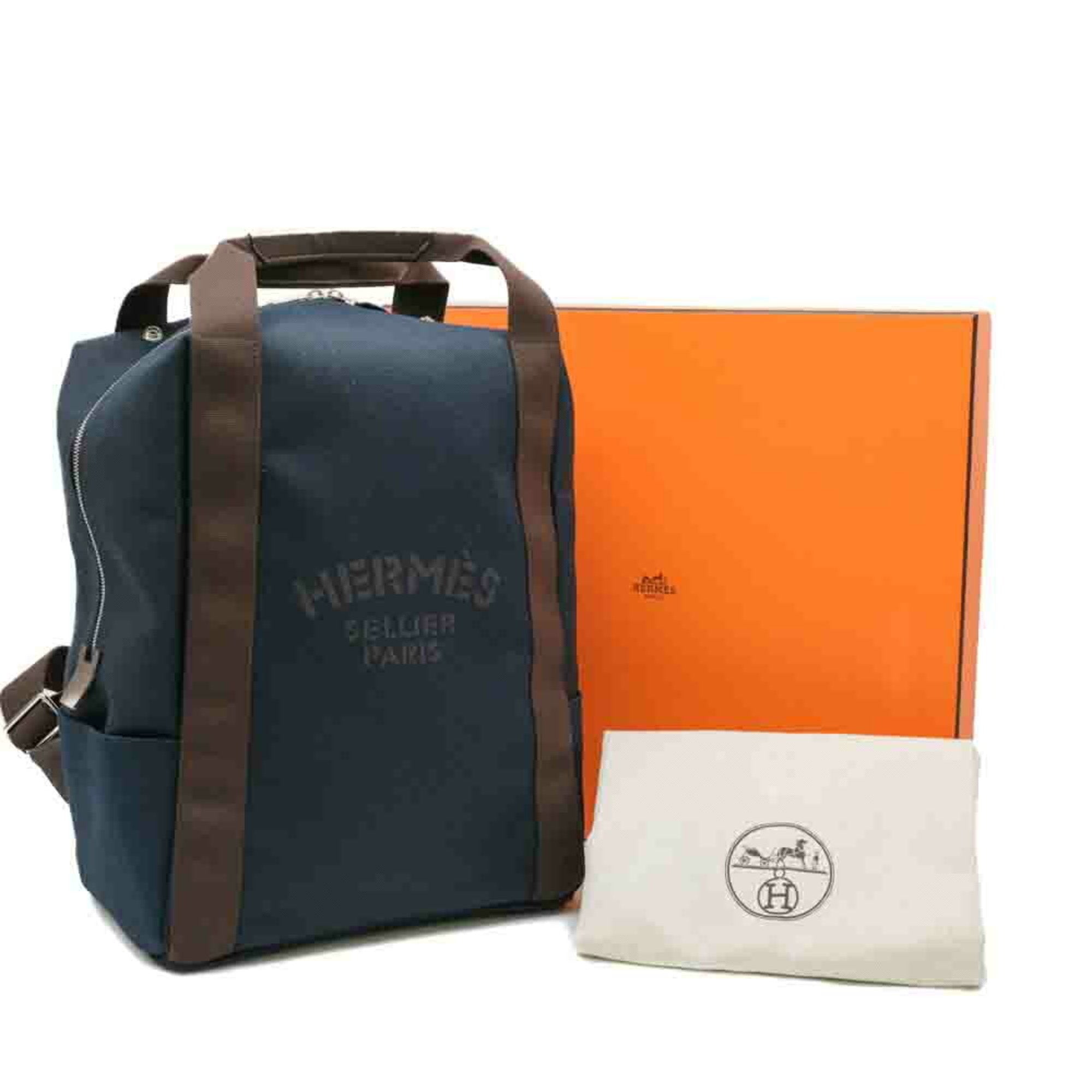 Hermes Navy Orange Canvas Backpack (Pre-Owned)