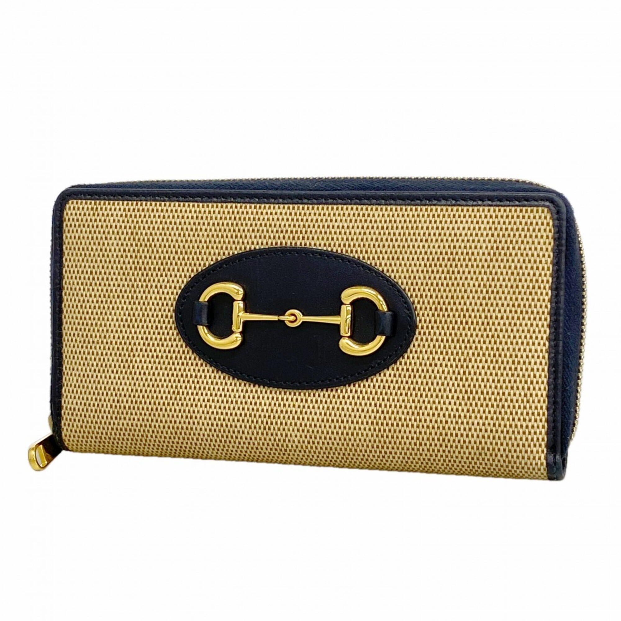 Gucci Beige Navy Canvas Long Wallet (Bi-Fold) (Pre-Owned)