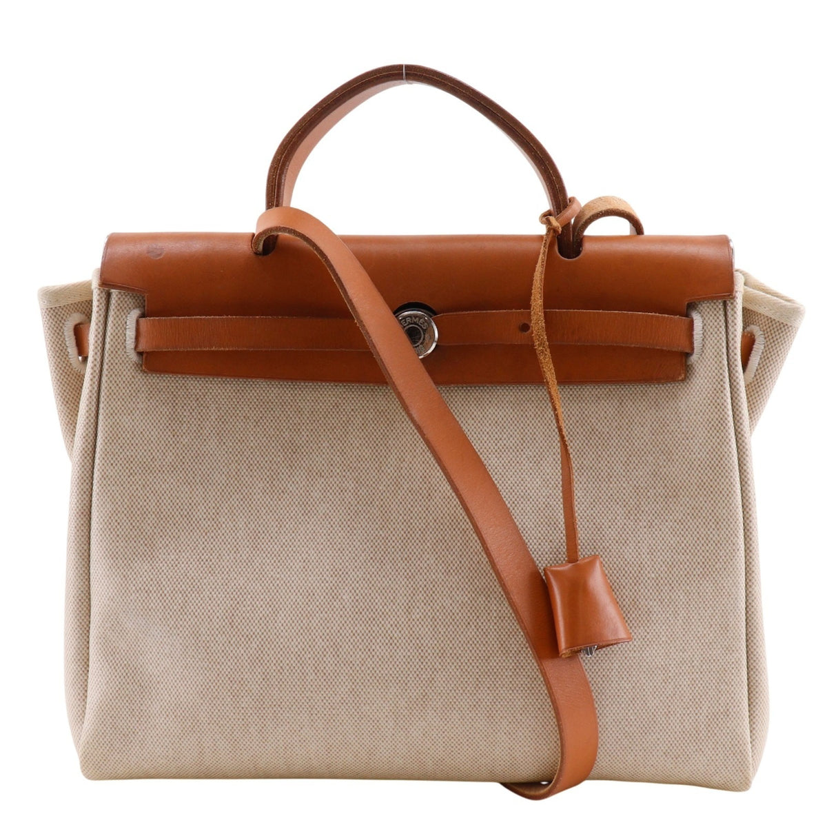 Hermes Her Bag Beige Black Toile H Shoulder Bag (Pre-Owned)