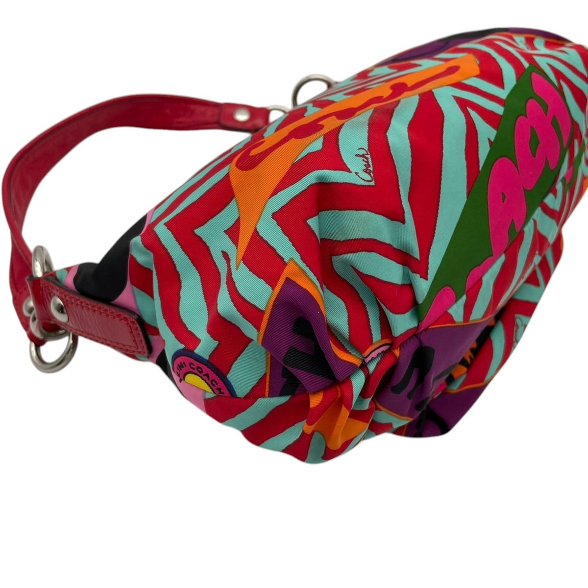 Coach Multi-Color Red Color Nylon Leather Shoulder Bag (Pre-Owned)