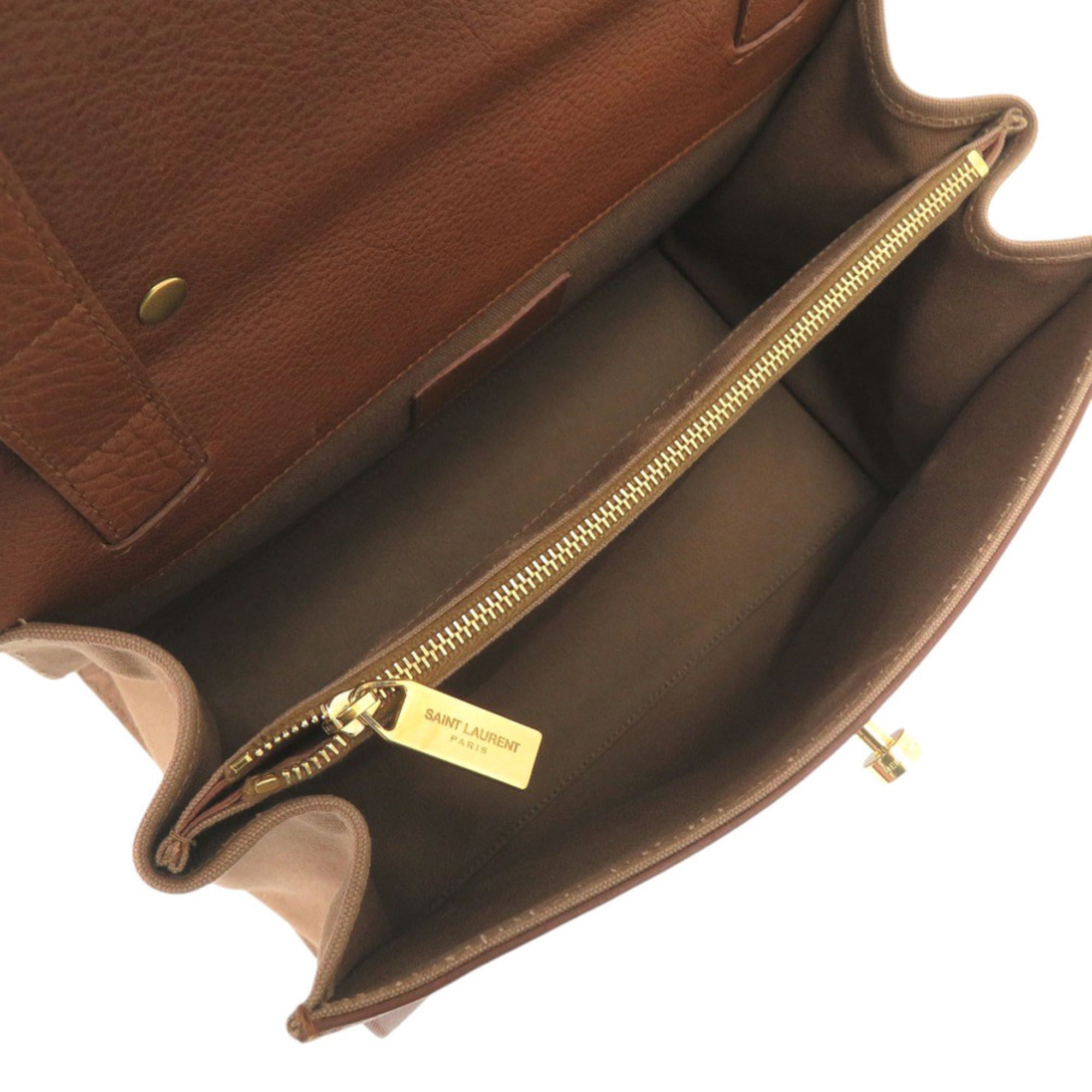 Yves Saint Laurent Brown Leather Canvas Handbag Shoulder Bag (Pre-Owned)