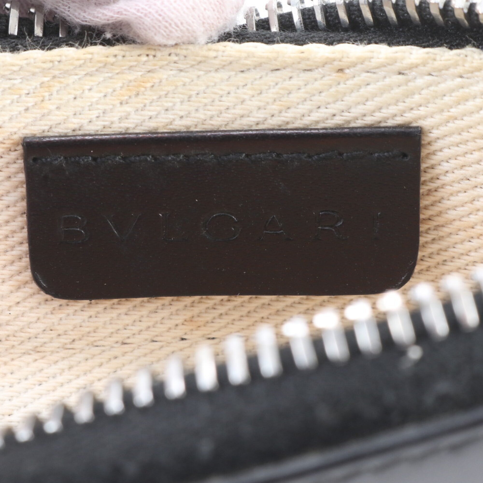 Bvlgari Black Blue Leather Canvas Shoulder Bag (Pre-Owned)