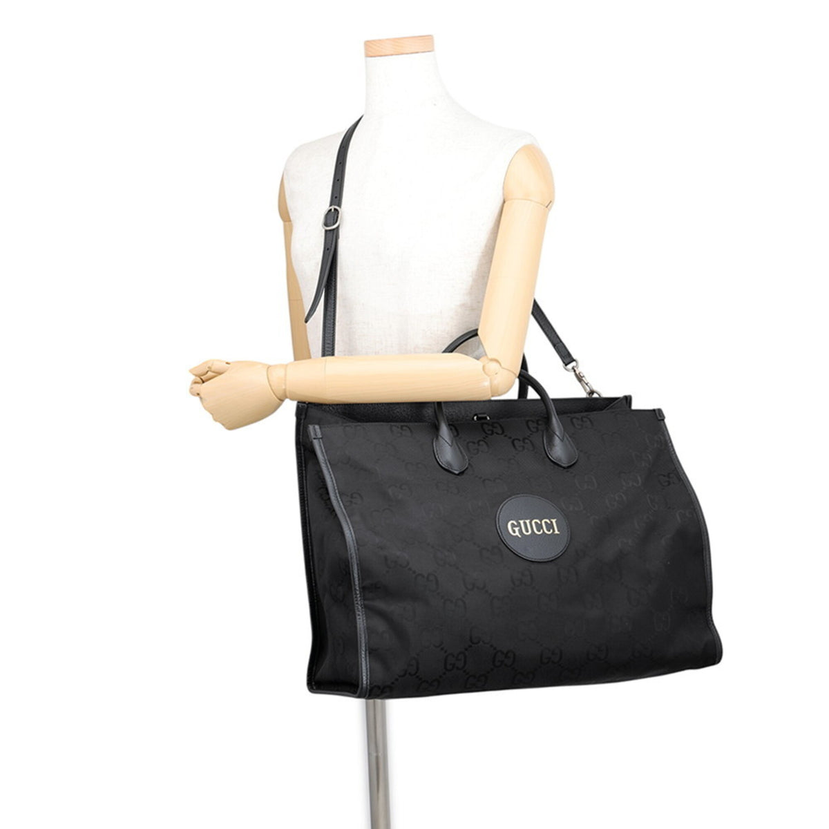 Gucci Black Nylon Leather Shoulder Bag Tote Bag (Pre-Owned)