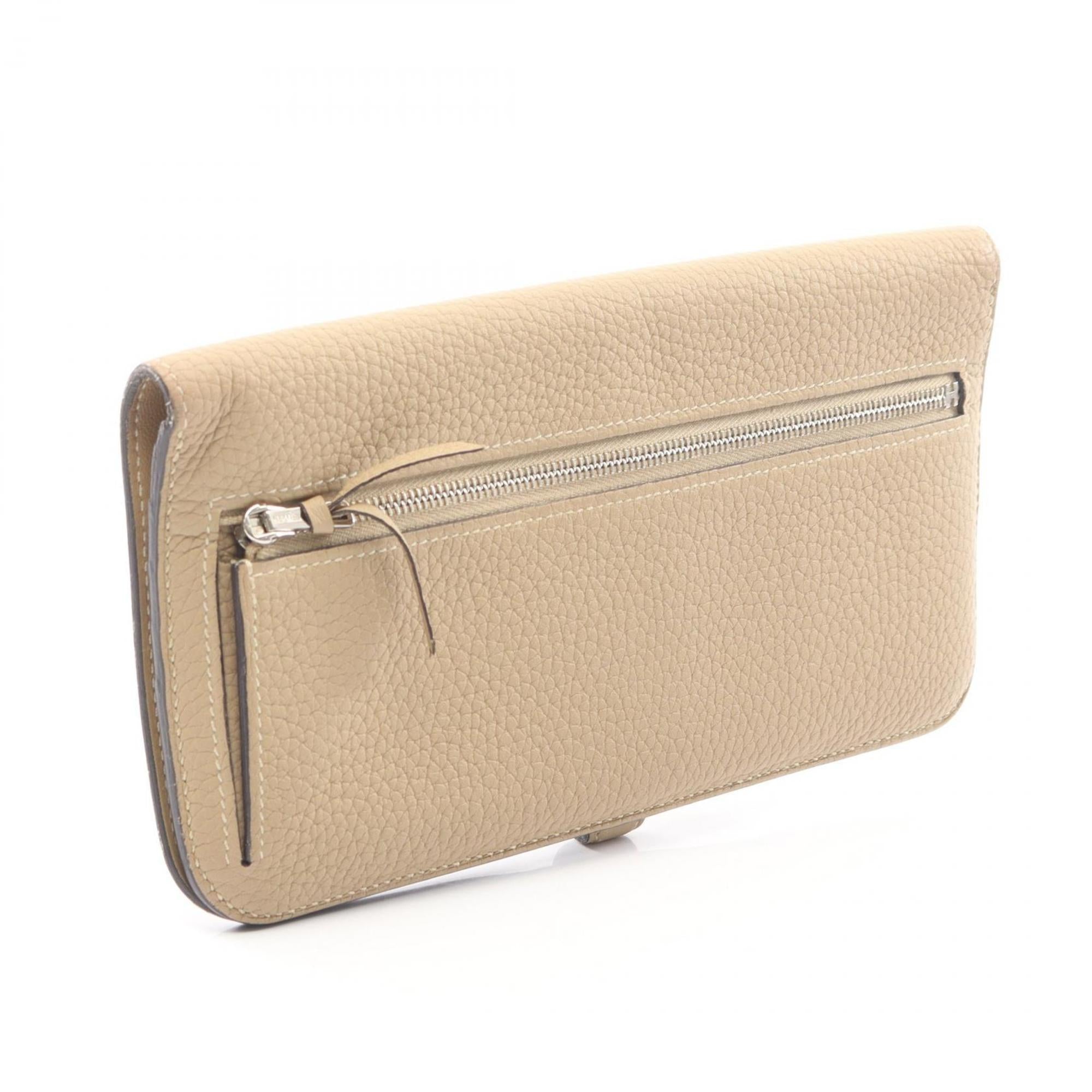 Hermes Beige Taurillon Clemence Leather Long Wallet (Bi-Fold) (Pre-Owned)