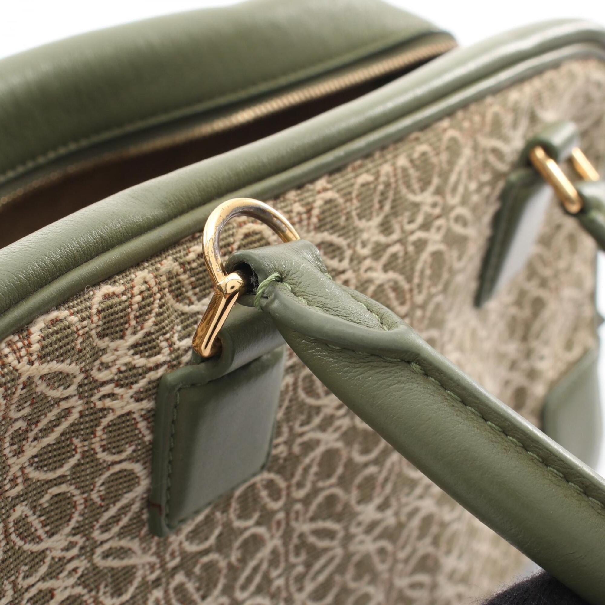 Loewe Khaki White Canvas Leather Handbag (Pre-Owned)
