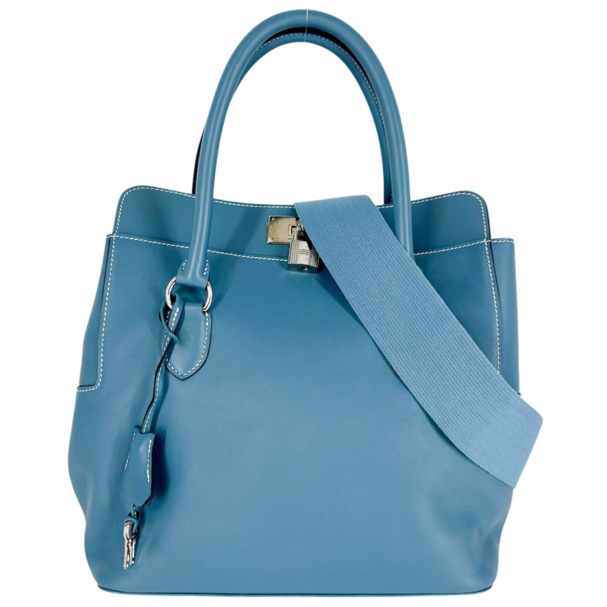 Hermes Toolbox Blue Leather Handbag Shoulder Bag (Pre-Owned)