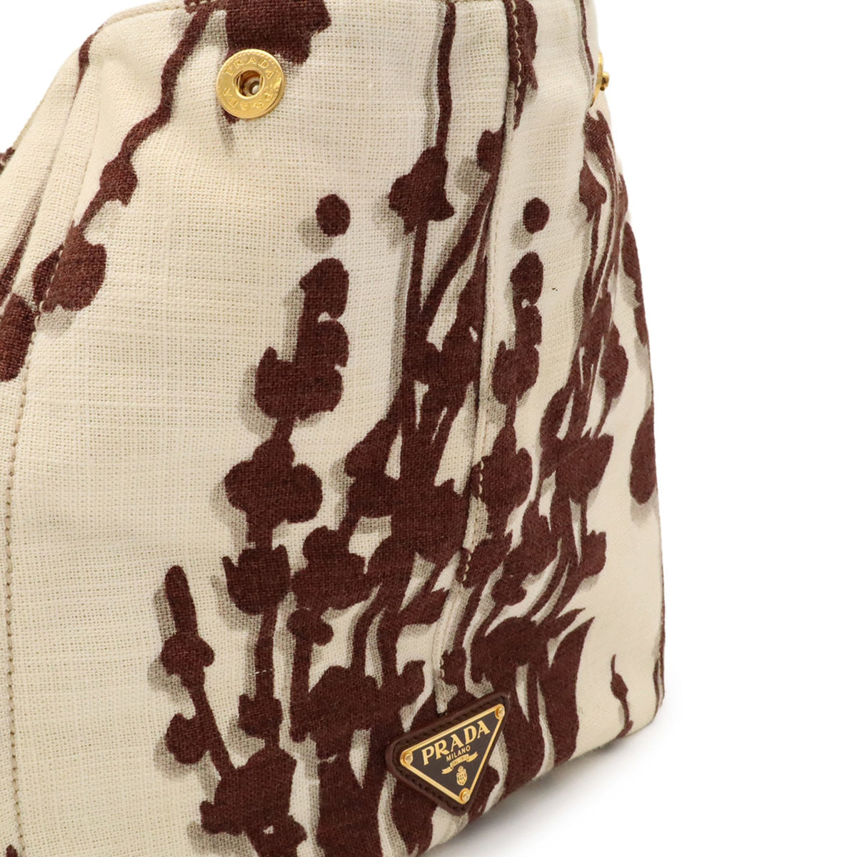 Prada Canapa Brown Ivory Canvas Handbag Shoulder Bag Tote Bag (Pre-Owned)