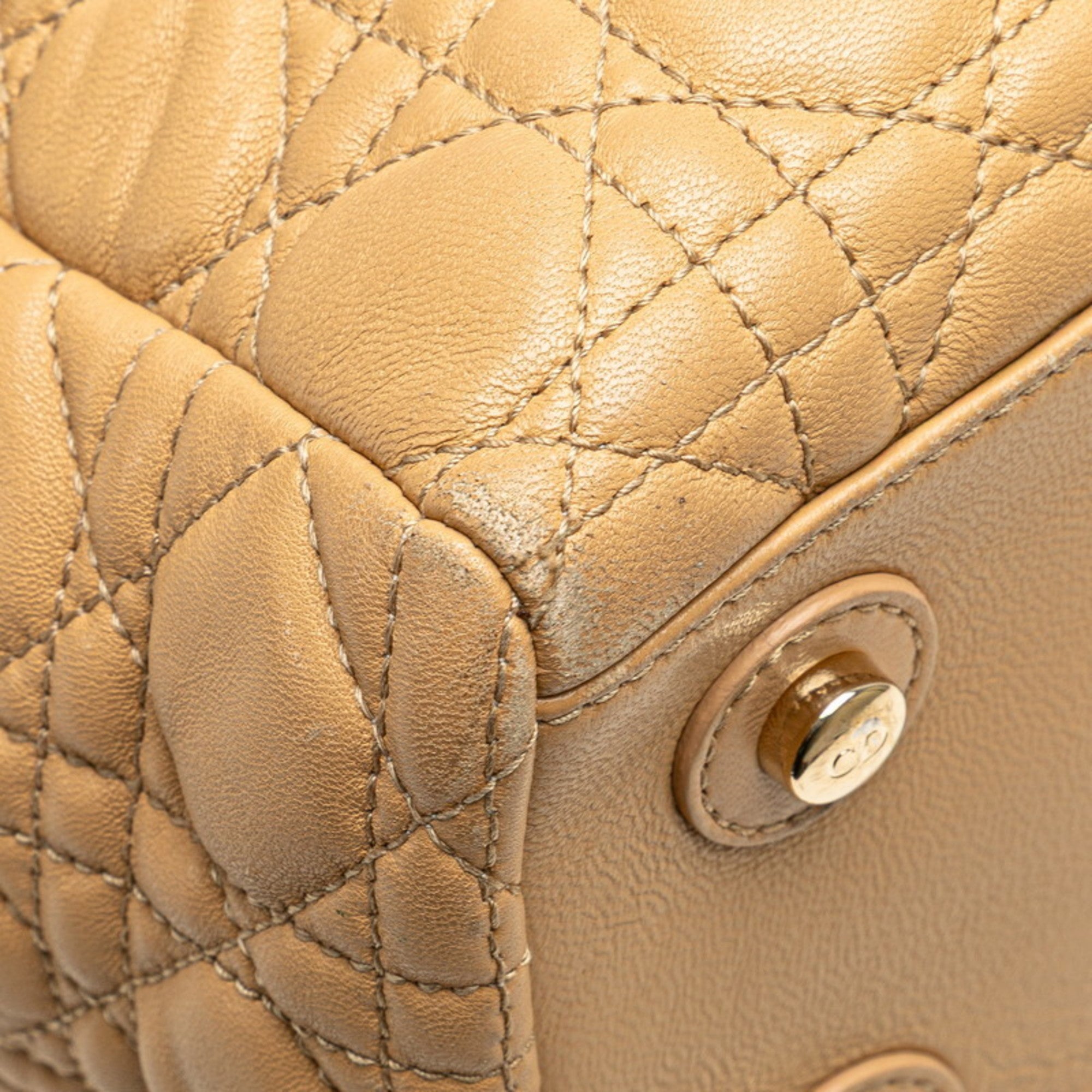 Christian Dior Lady Dior Beige Brown Leather Handbag Tote Bag (Pre-Owned)