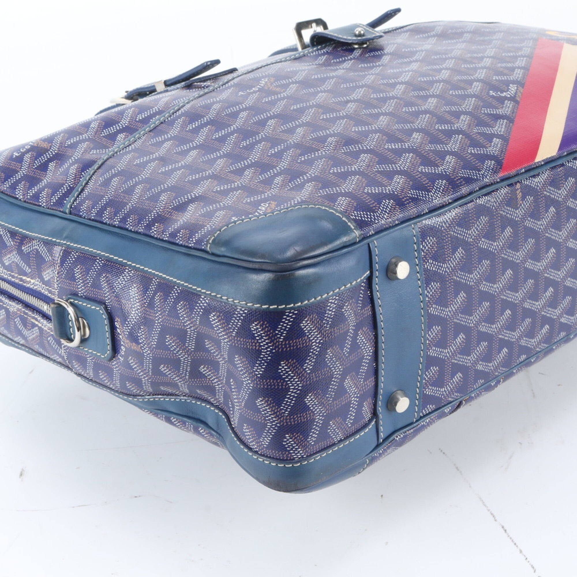 Goyard Navy Purple Leather Coated Canvas Briefcase Tote Bag (Pre-Owned)