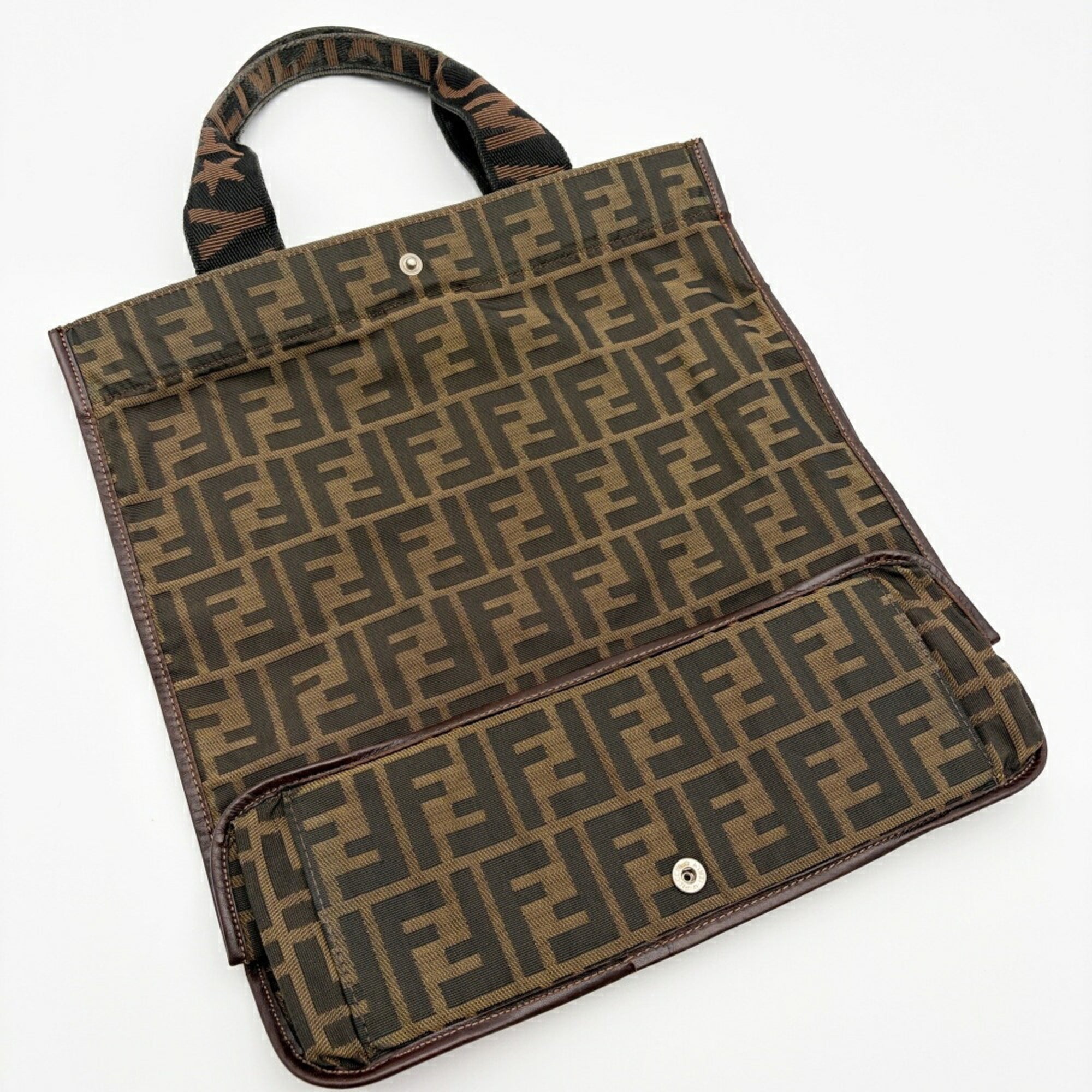 Fendi Brown Canvas Leather Tote Bag (Pre-Owned)