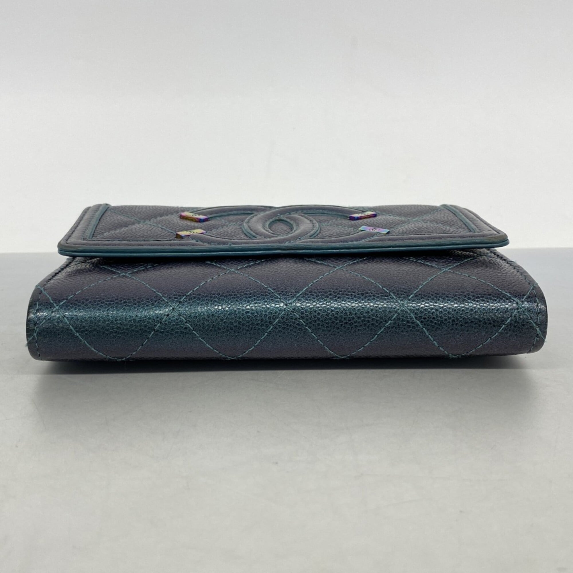 Chanel Green Grained Calfskin Wallet (Bi-Fold) (Pre-Owned)