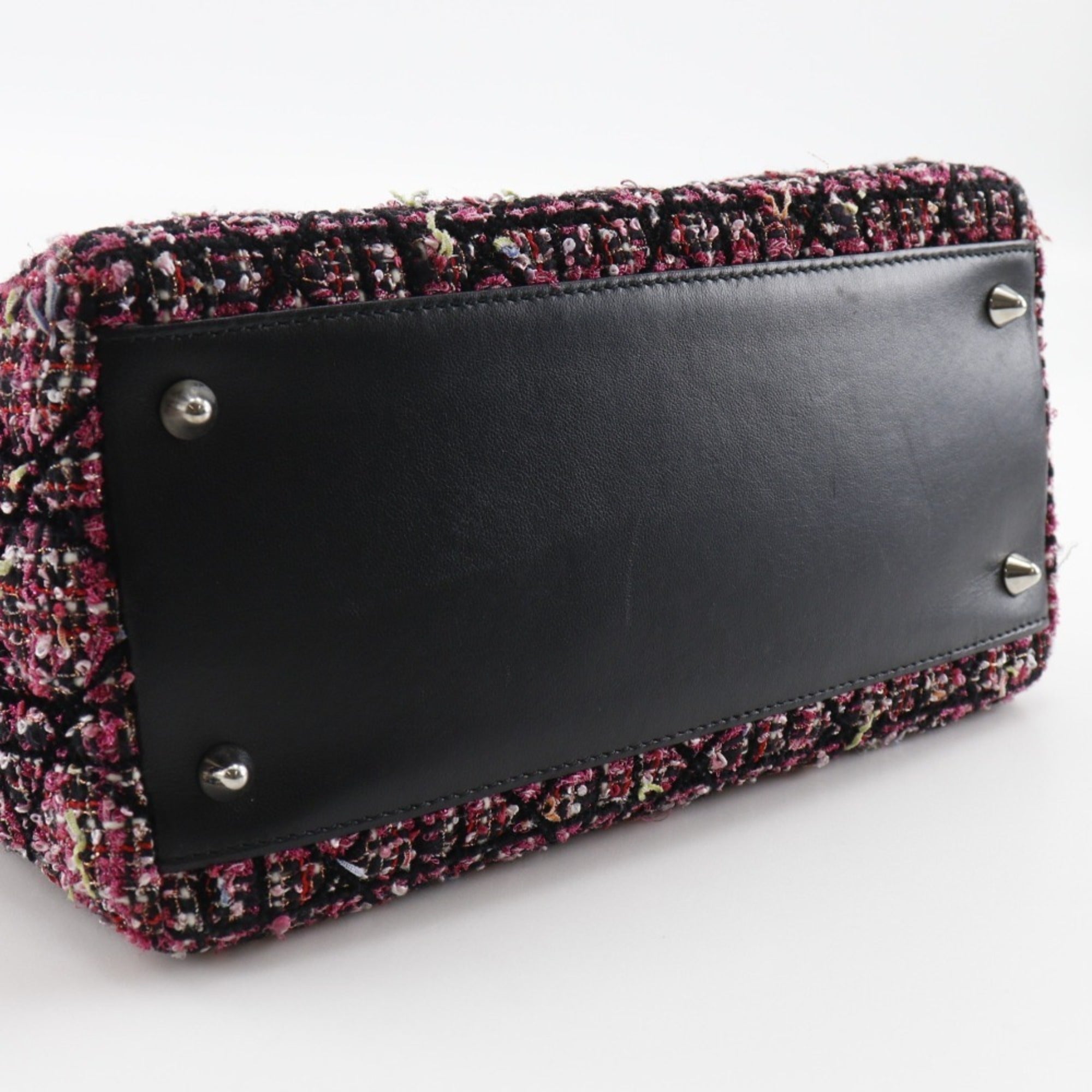 Christian Dior Lady Dior Black Pink Tweed Leather Handbag (Pre-Owned)