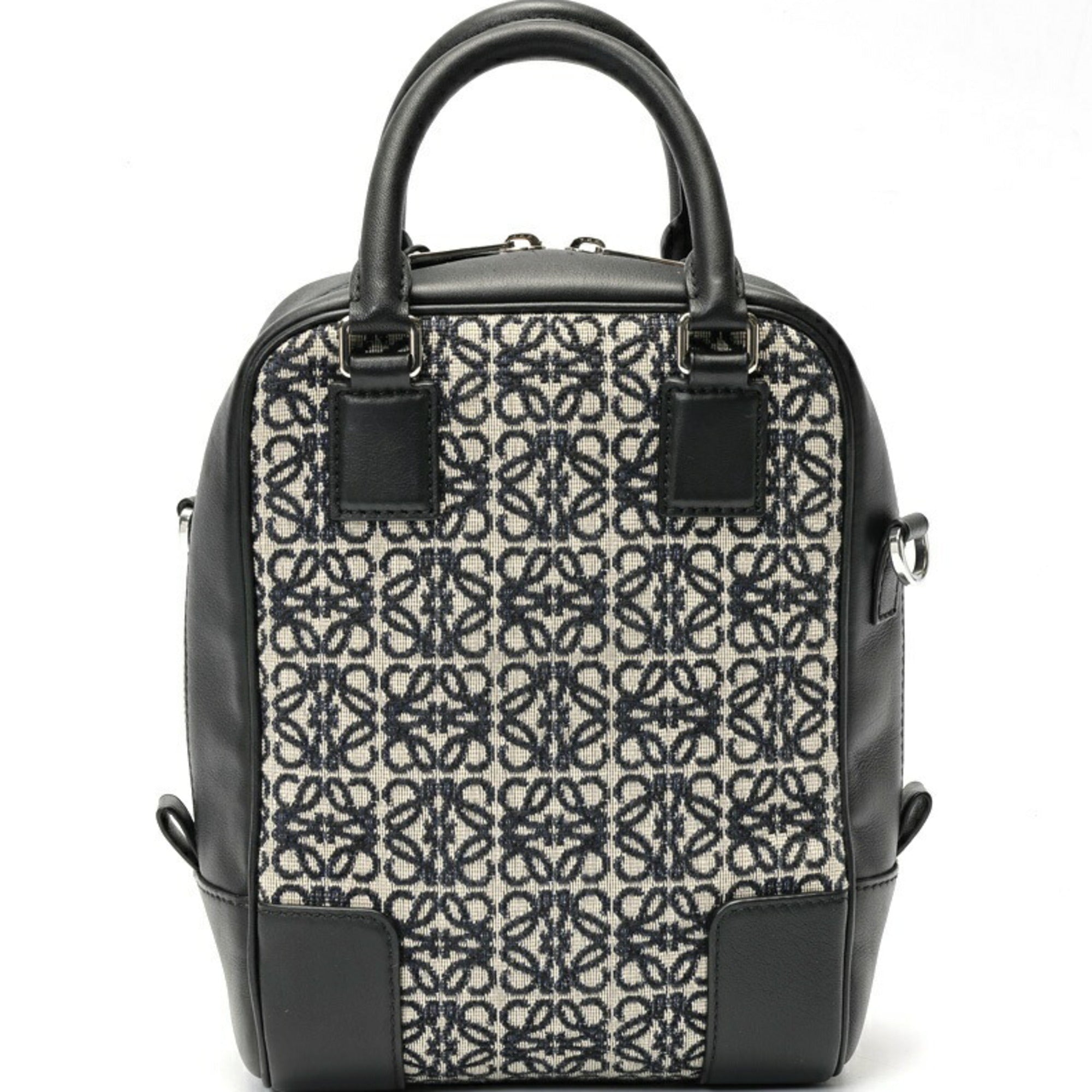 Loewe Amazona Navy Black Jacquard Leather Handbag Shoulder Bag (Pre-Owned)