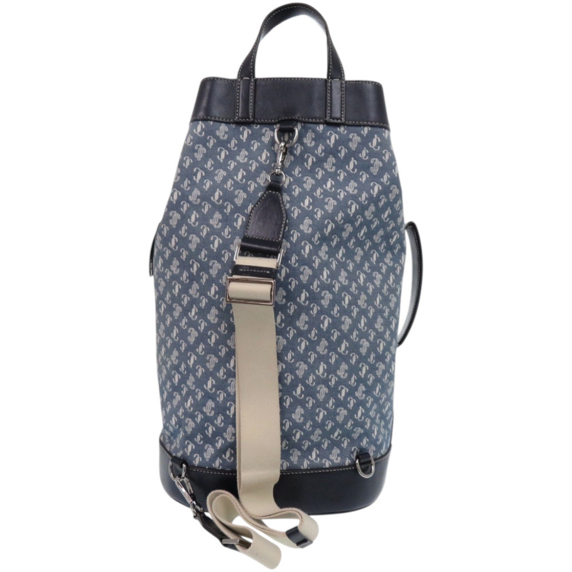 Jimmy Choo Blue Ivory Navy Denim Leather Backpack Shoulder Bag (Pre-Owned)