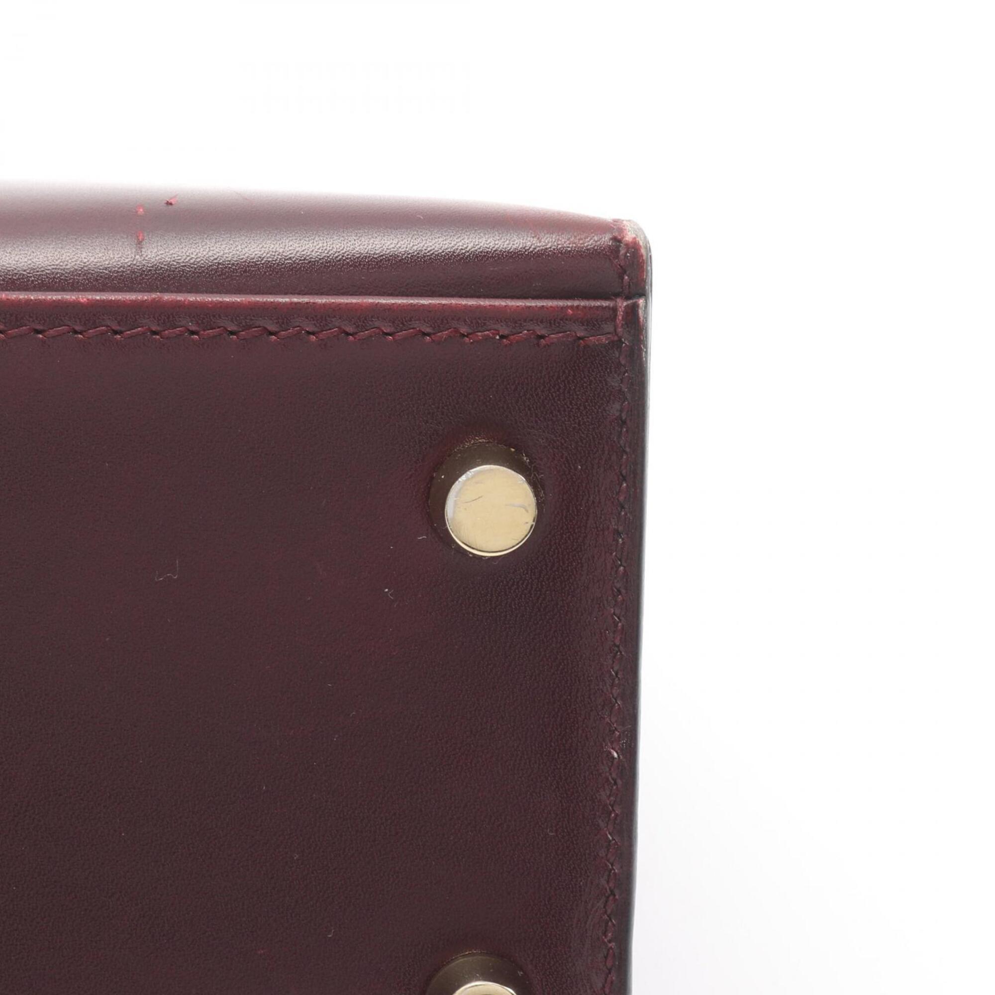Hermes Bordeaux Rouge H Leather Handbag (Pre-Owned)