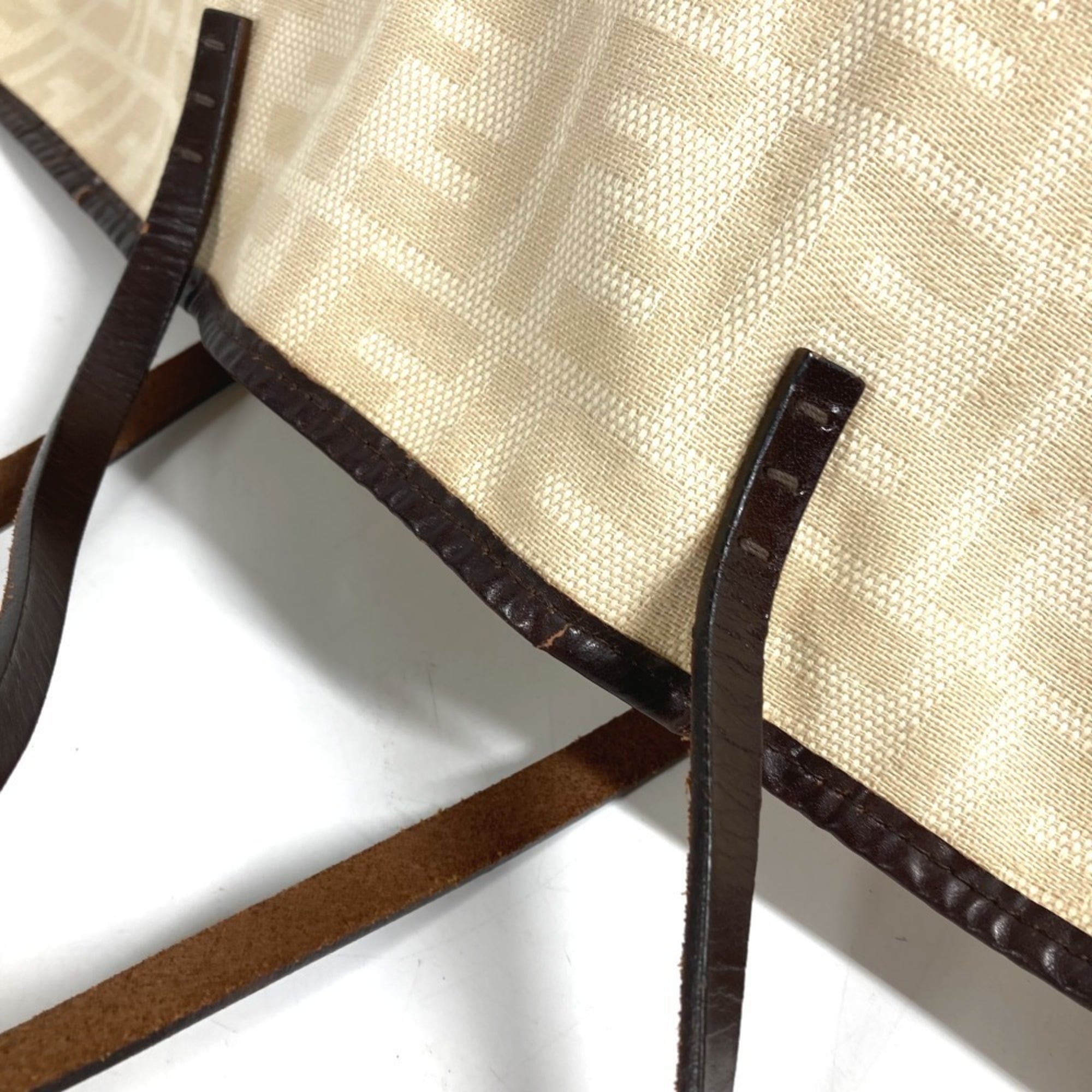 Fendi Beige Brown Yellow Canvas Leather Shoulder Bag Tote Bag (Pre-Owned)