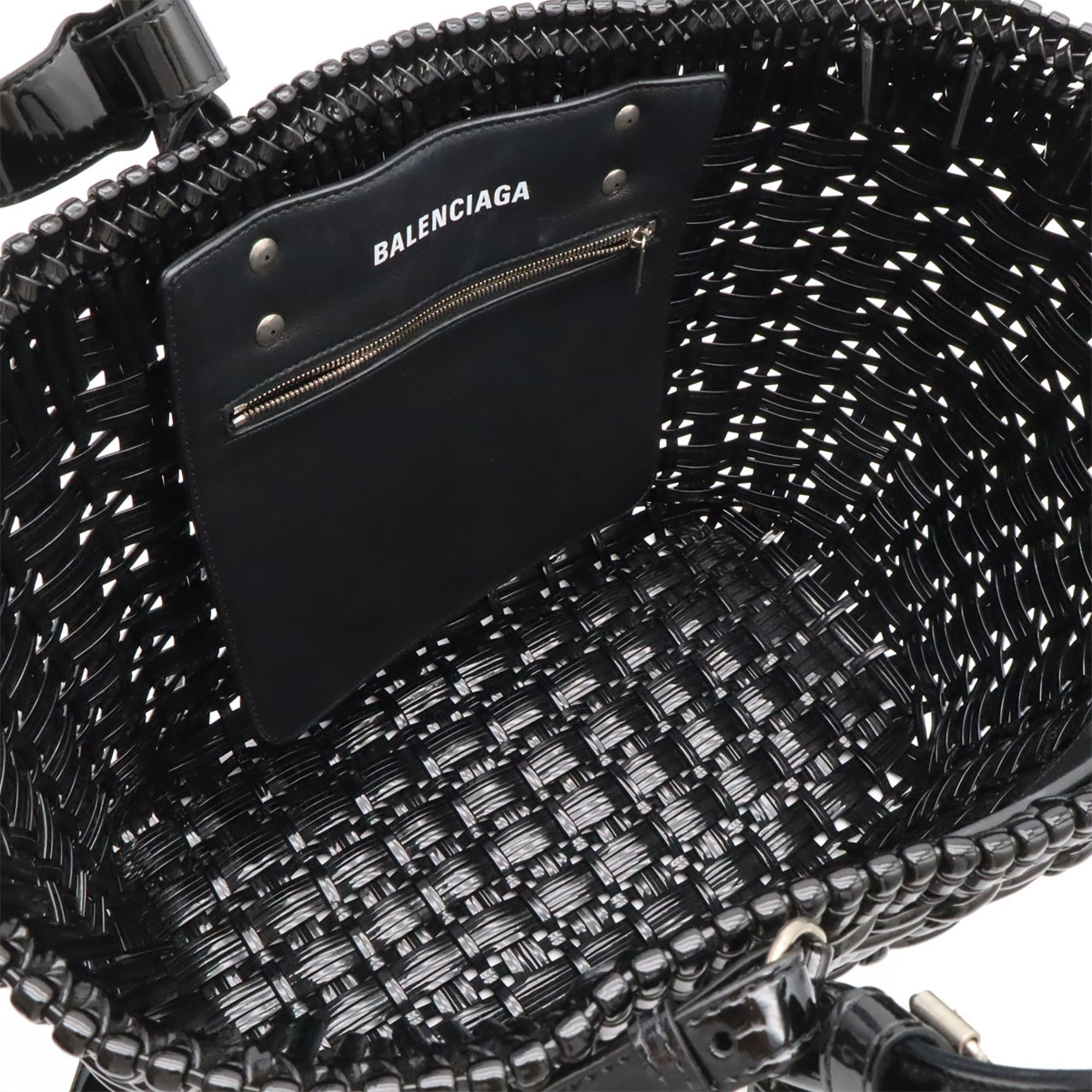 Balenciaga Black Vinyl Basket Handbag Shoulder Bag (Pre-Owned)
