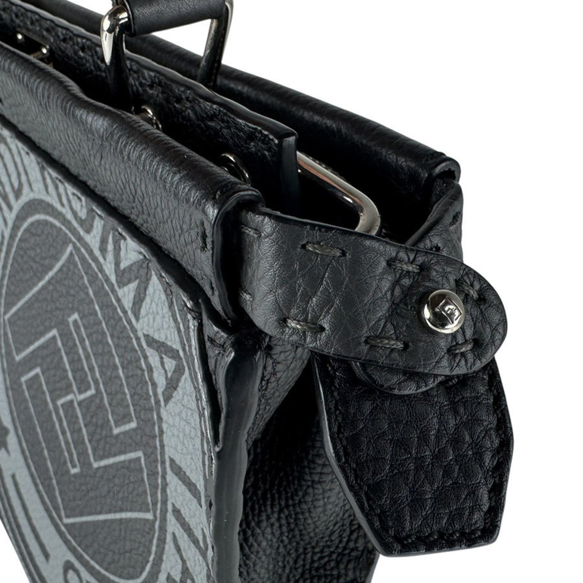 Fendi Black Gray Leather Handbag (Pre-Owned)