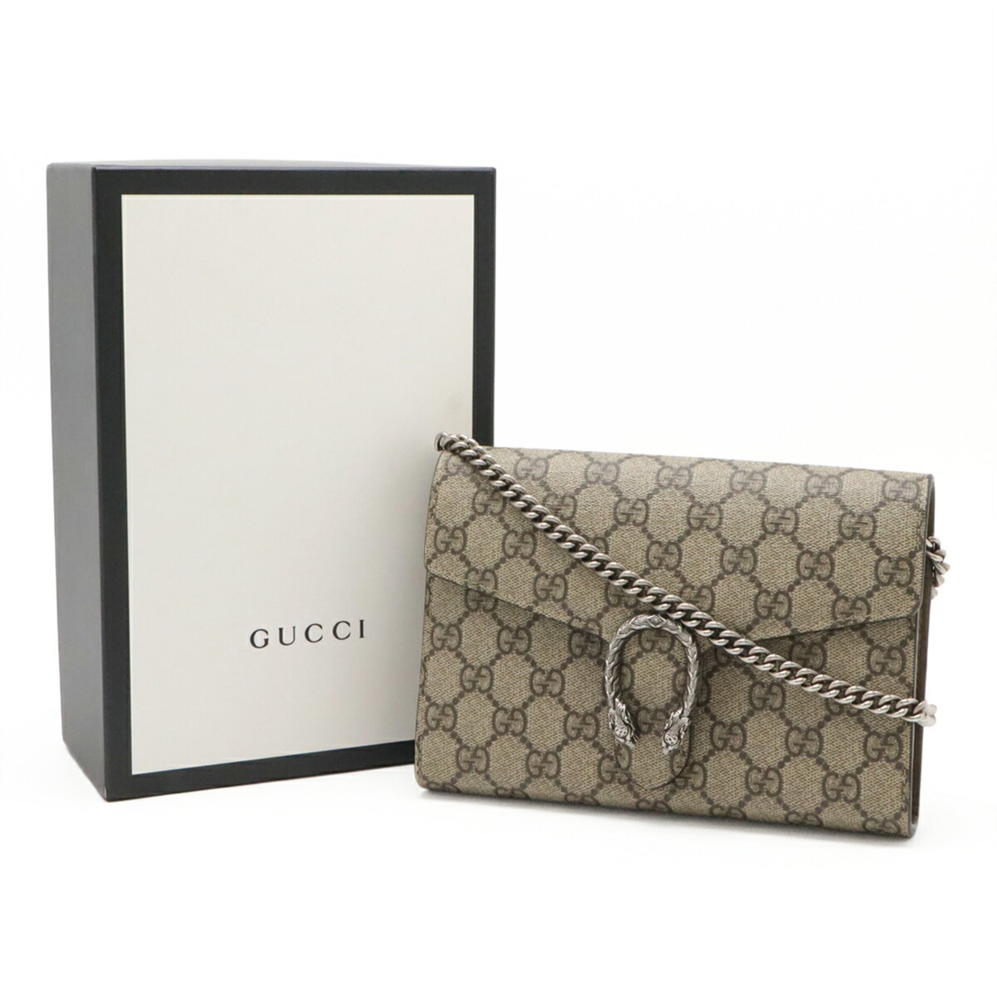 Gucci Beige Coated Canvas Leather Chain/Shoulder Wallet (Pre-Owned)