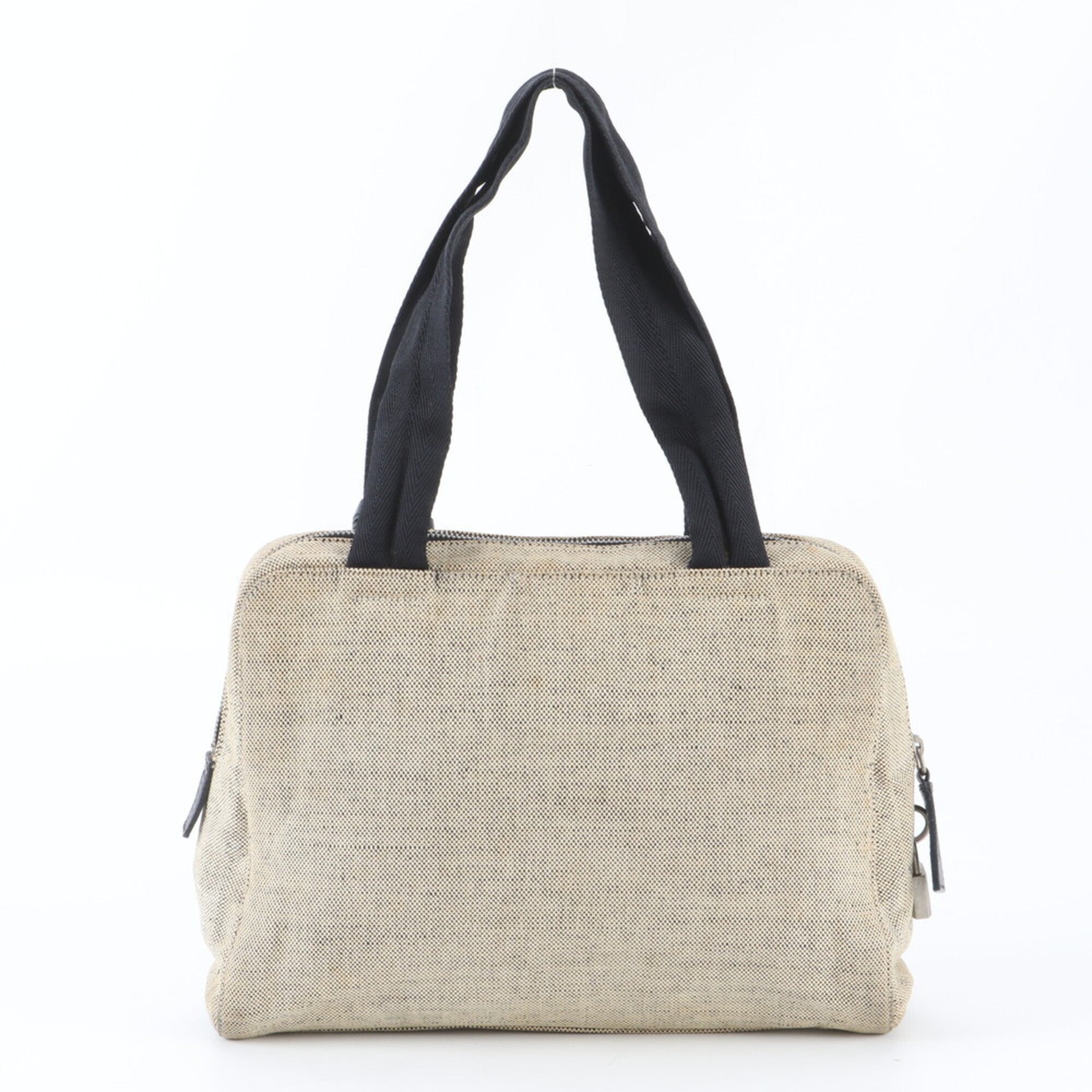 Pradasports Beige Black Leather Canvas Handbag Tote Bag (Pre-Owned)