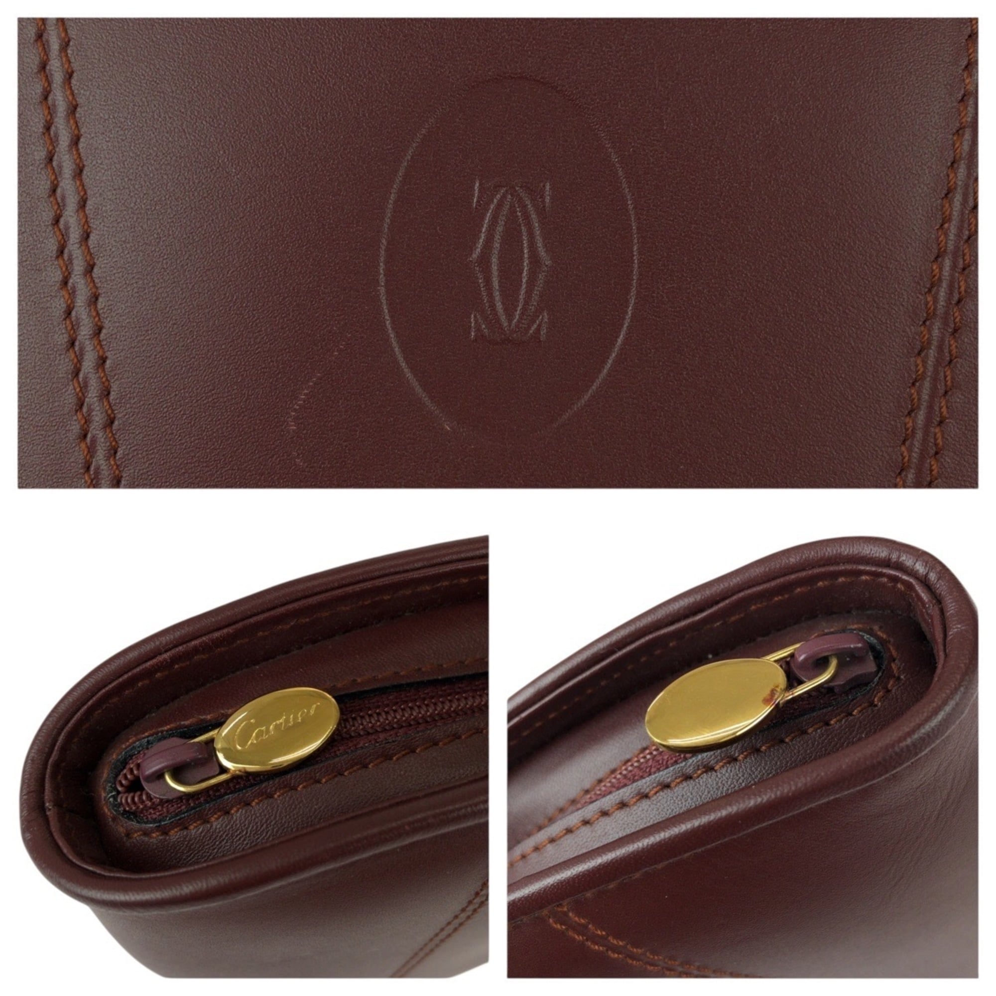 Cartier Bordeaux Wine Red Leather Pouch (Pre-Owned)