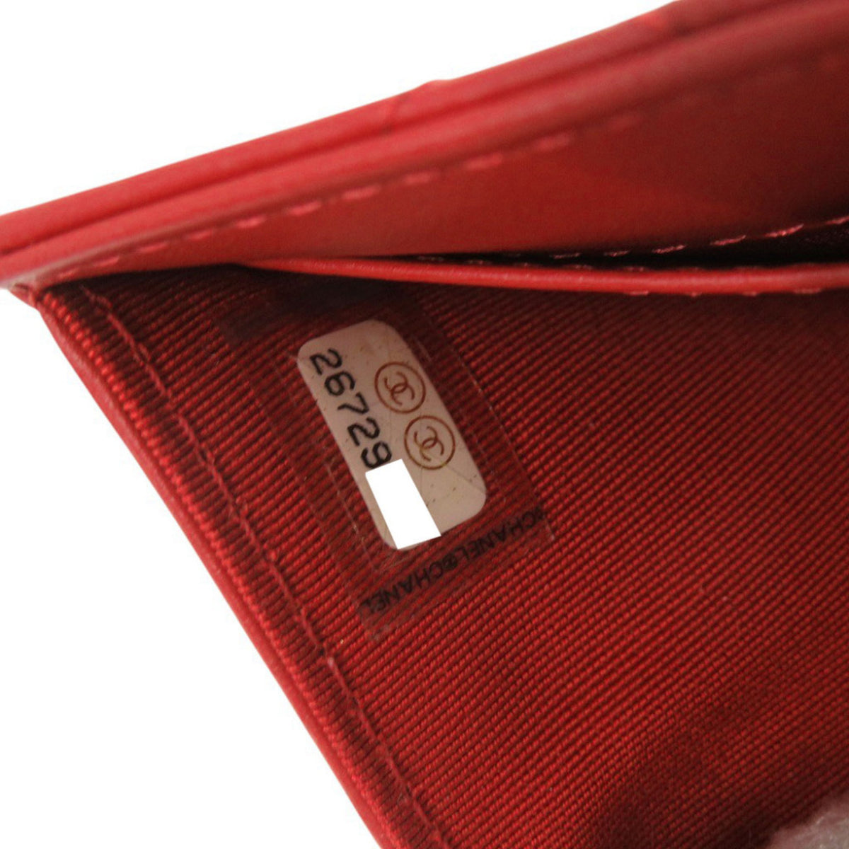 Chanel Red Color Leather Wallet (Tri-Fold) (Pre-Owned)