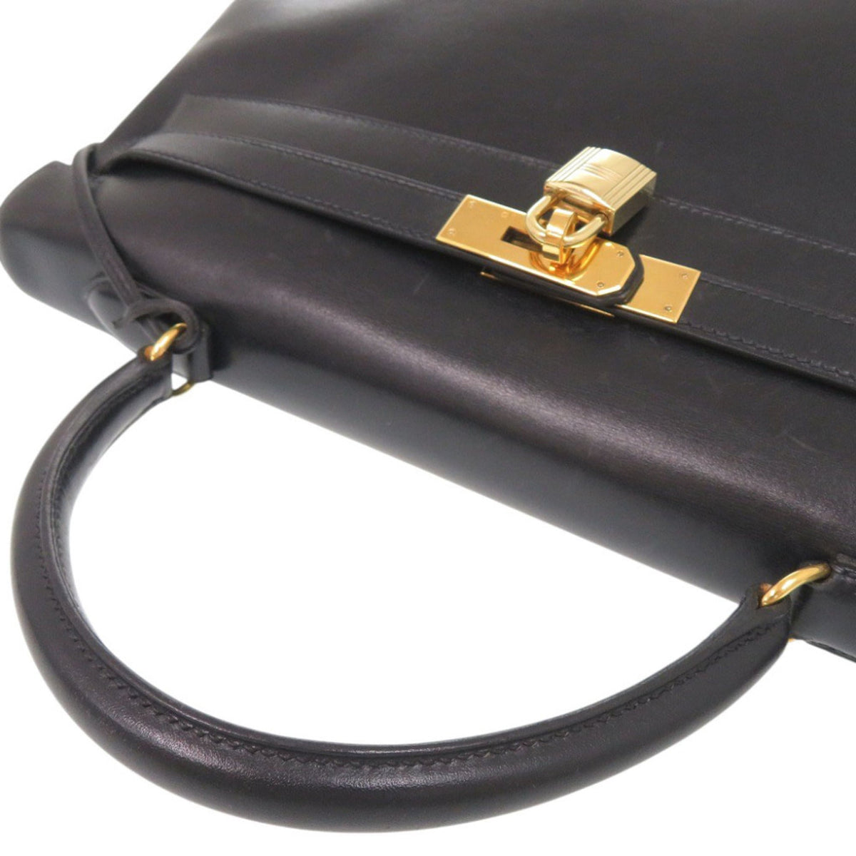 Hermes Navy Box Calf Leather Handbag (Pre-Owned)