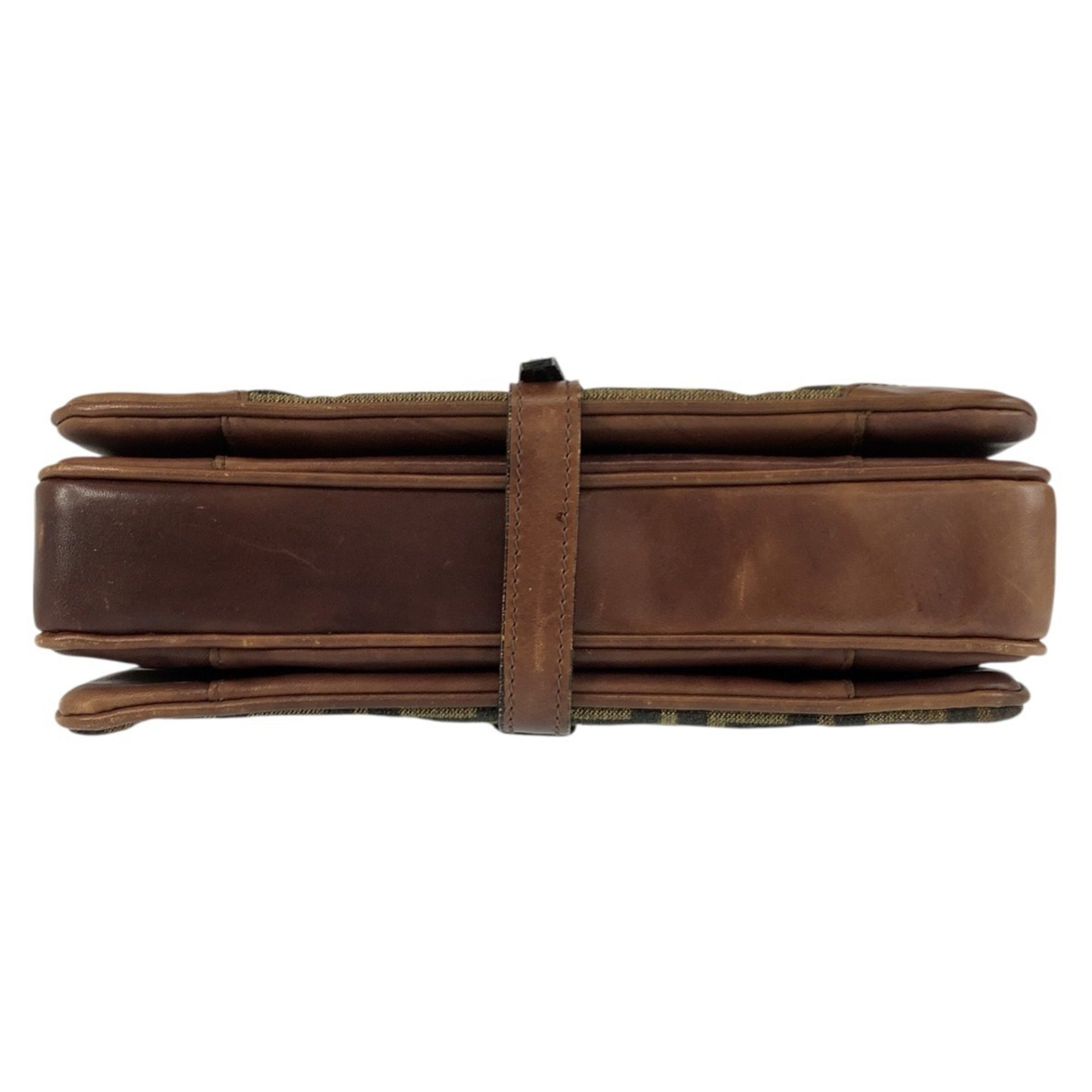 Fendi Brown Leather Canvas Pochette Shoulder Bag (Pre-Owned)