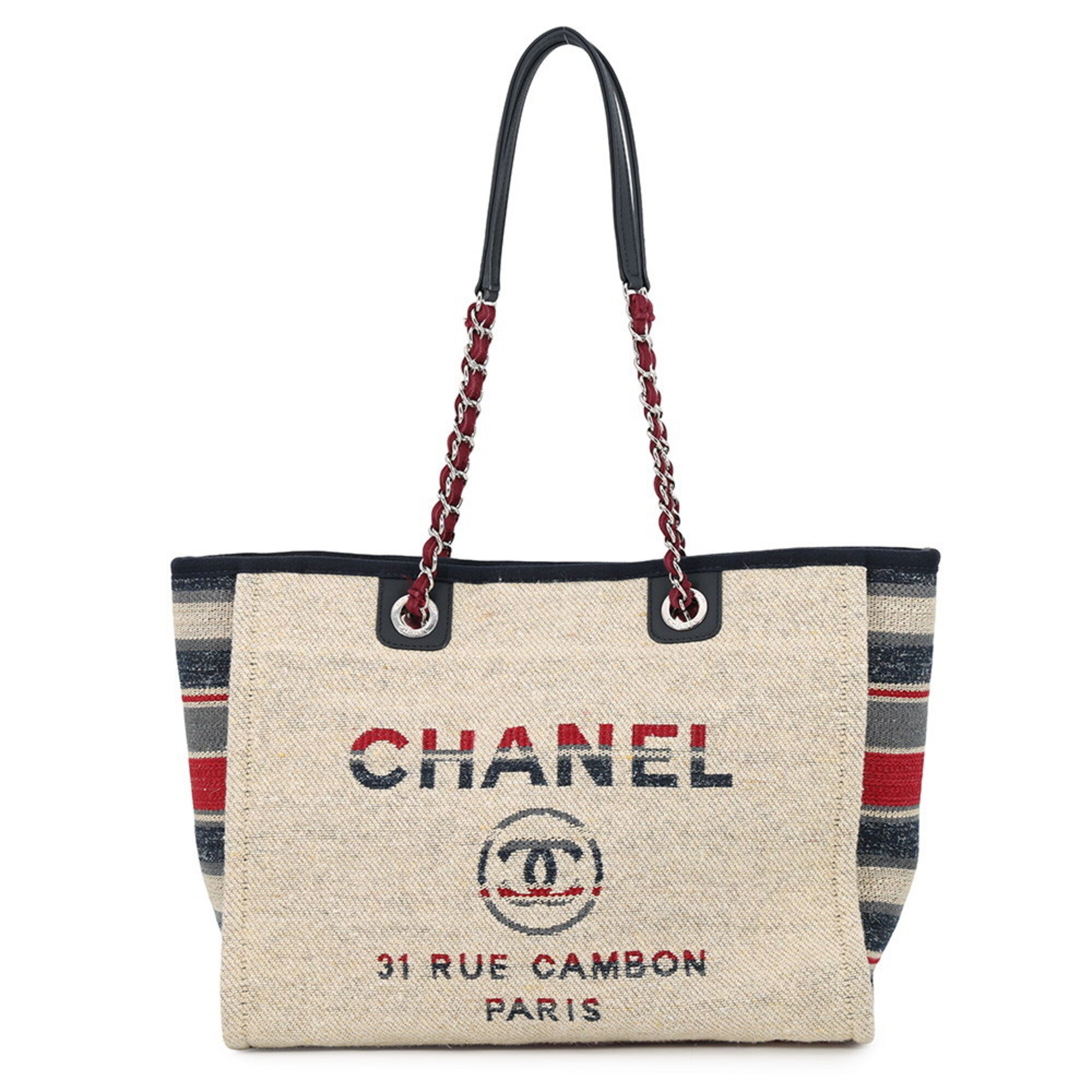 Chanel Beige Multi-Color Canvas Shopping Bag Tote Bag (Pre-Owned)
