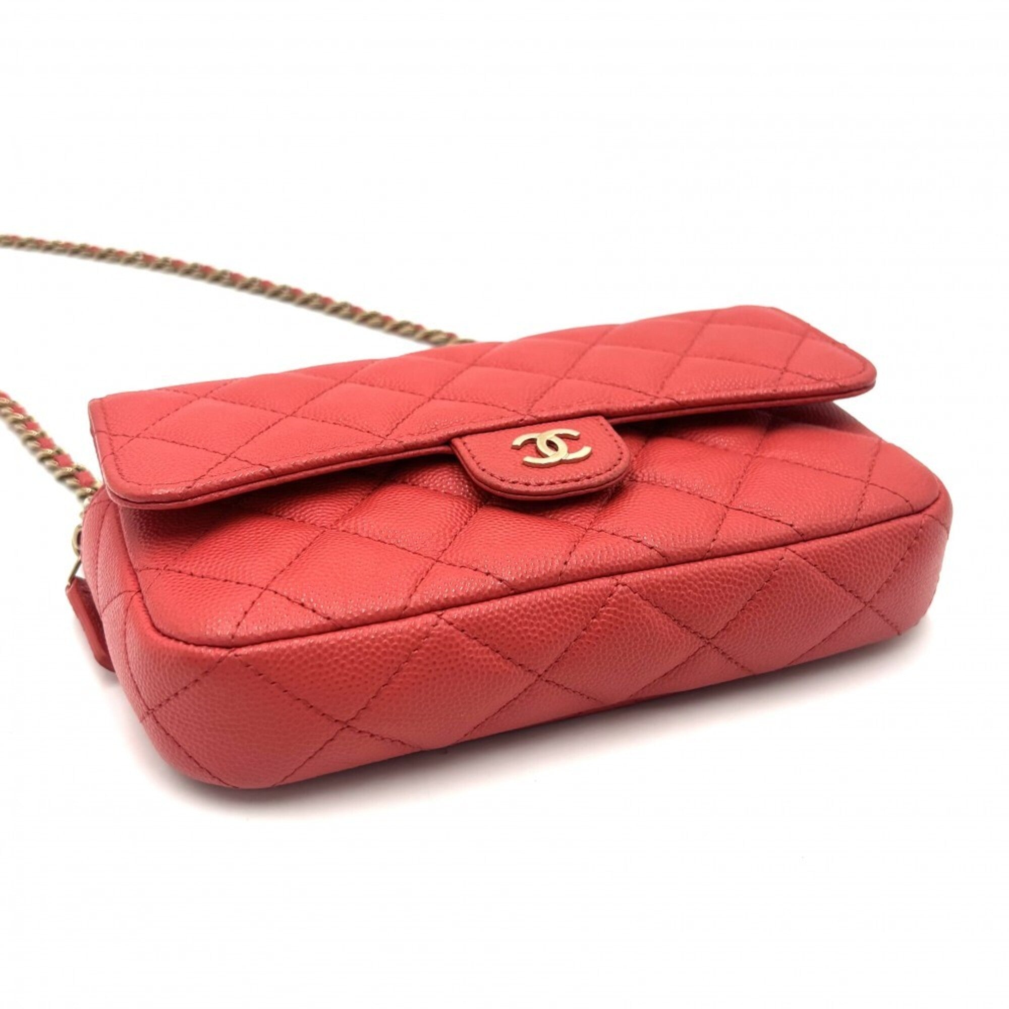 Chanel Matelasse Red Color Grained Calfskin Pouch (Pre-Owned)