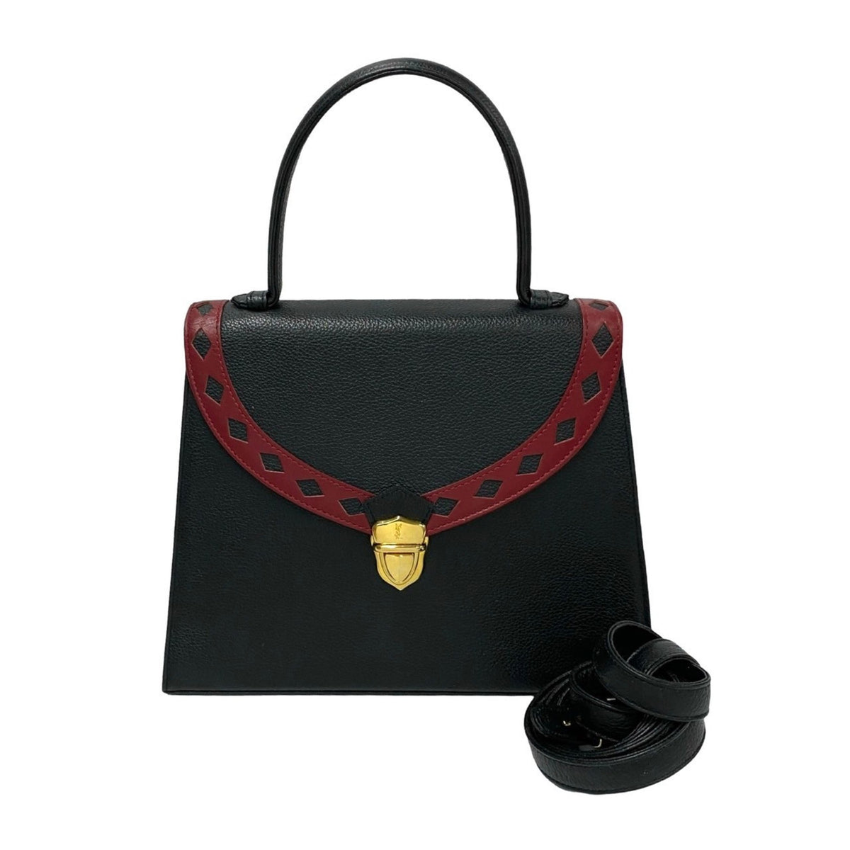 Yves Saint Laurent Black Red Color Leather Handbag Shoulder Bag (Pre-Owned)