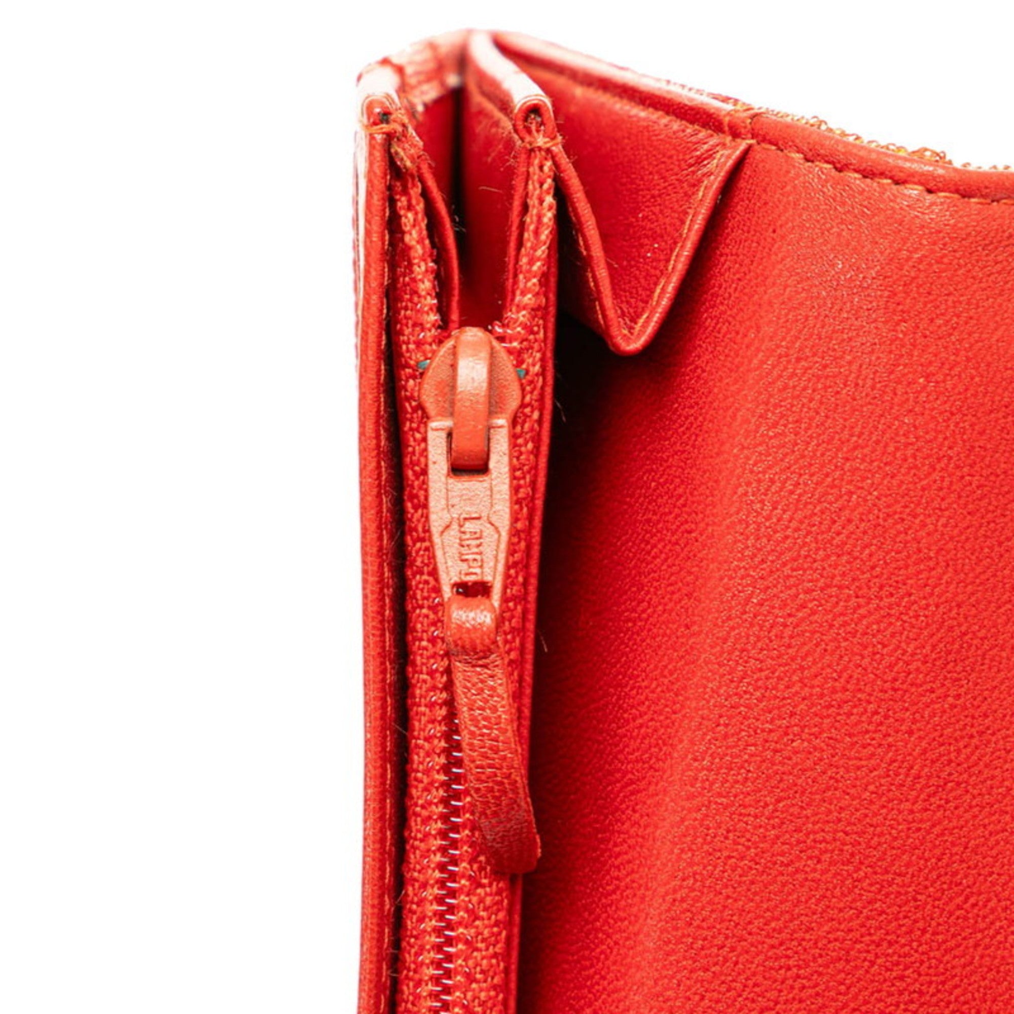 Chanel New Travel Line Red Color Canvas Leather Long Wallet (Bi-Fold) (Pre-Owned)