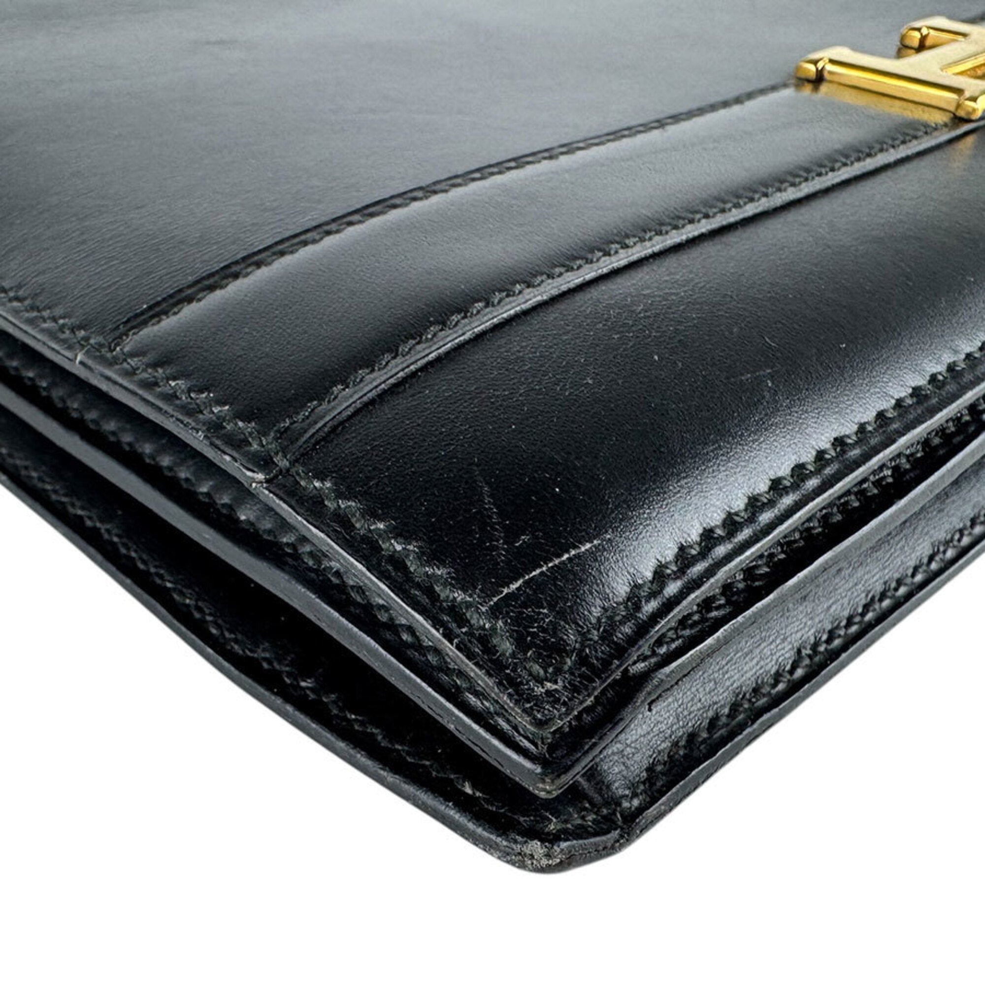 Hermes Black Box Calf Leather Shoulder Bag (Pre-Owned)