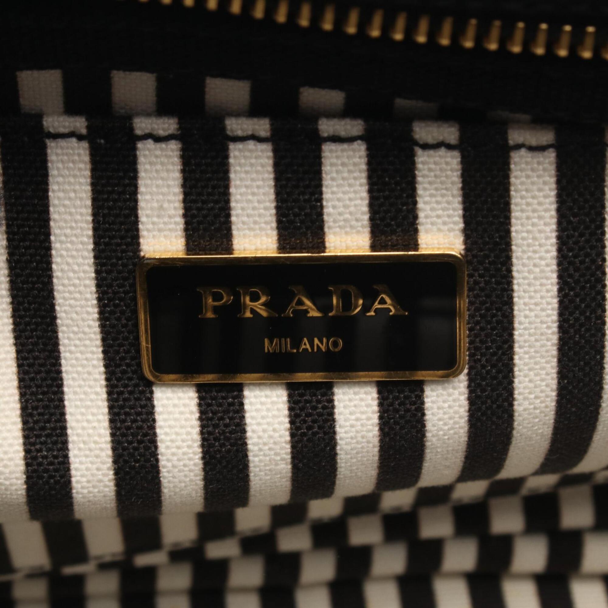 Prada Black White Canvas Handbag Tote Bag (Pre-Owned)
